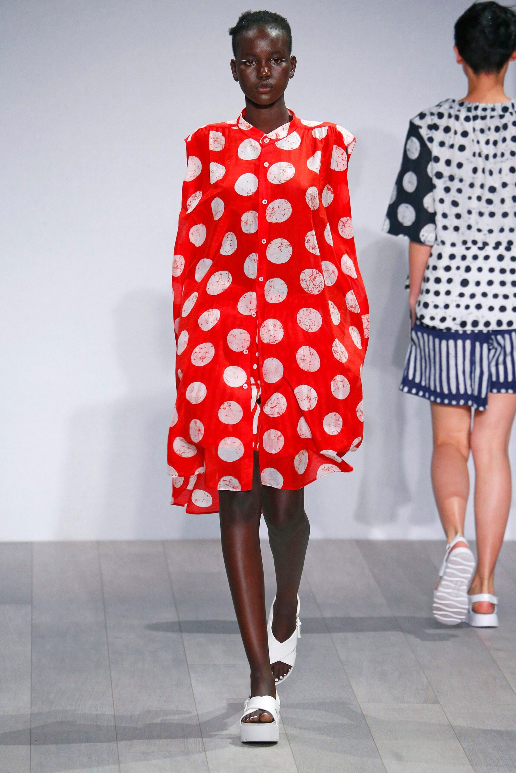 red and white printed dress