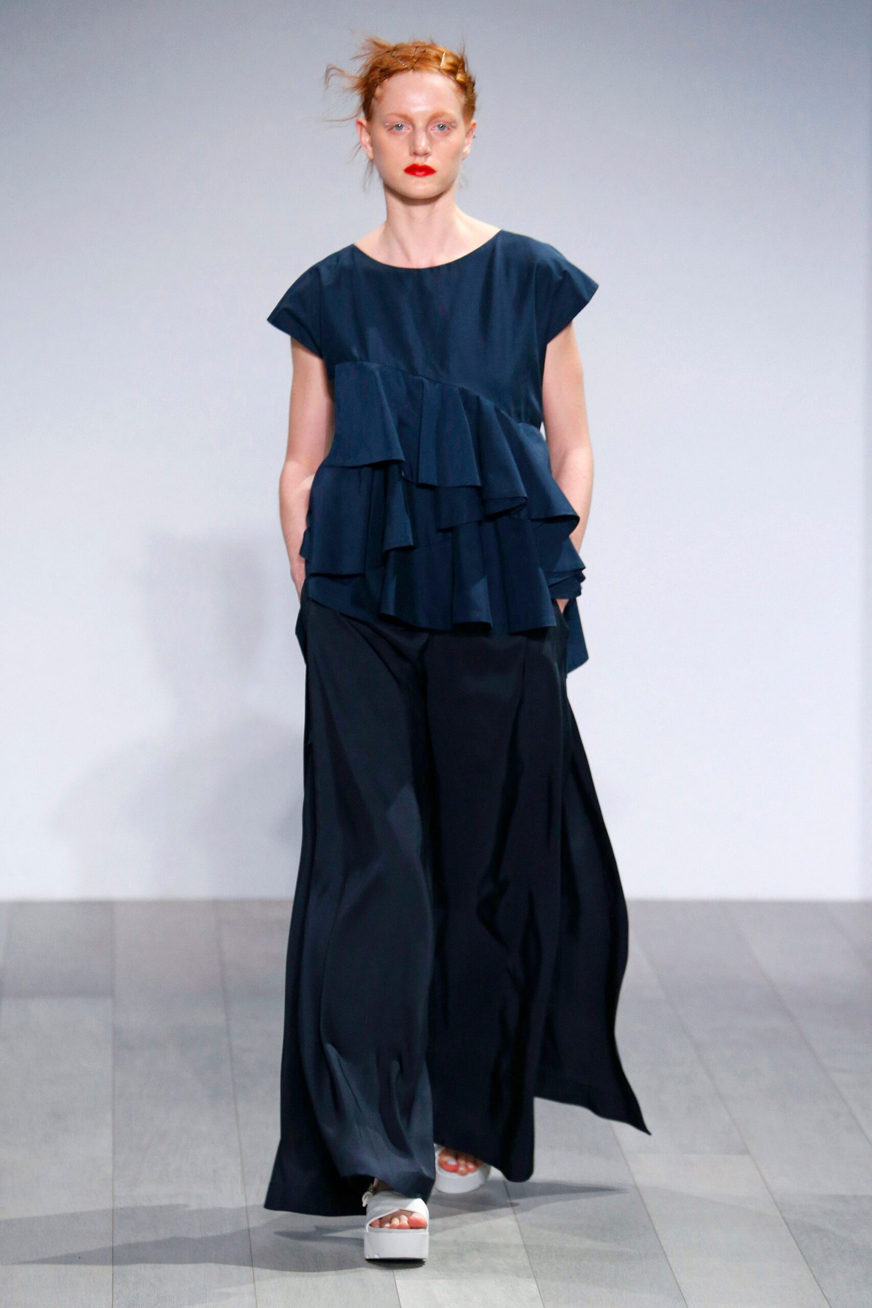 blue silk relaxed wide-leg flowing pants