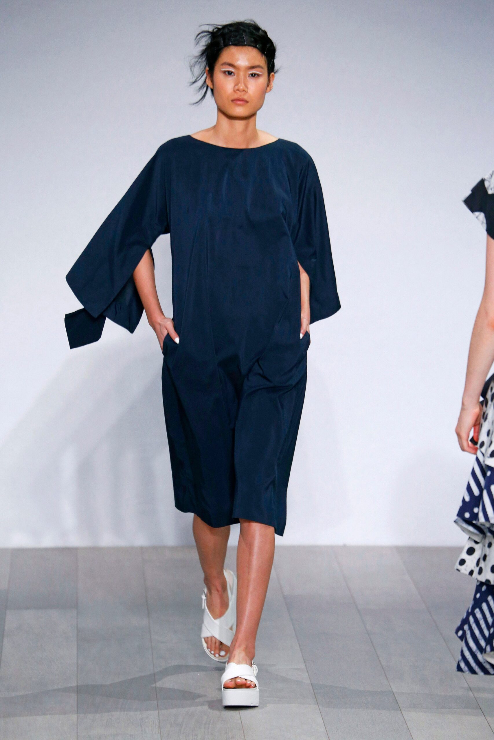 blue silk relaxed midi dress