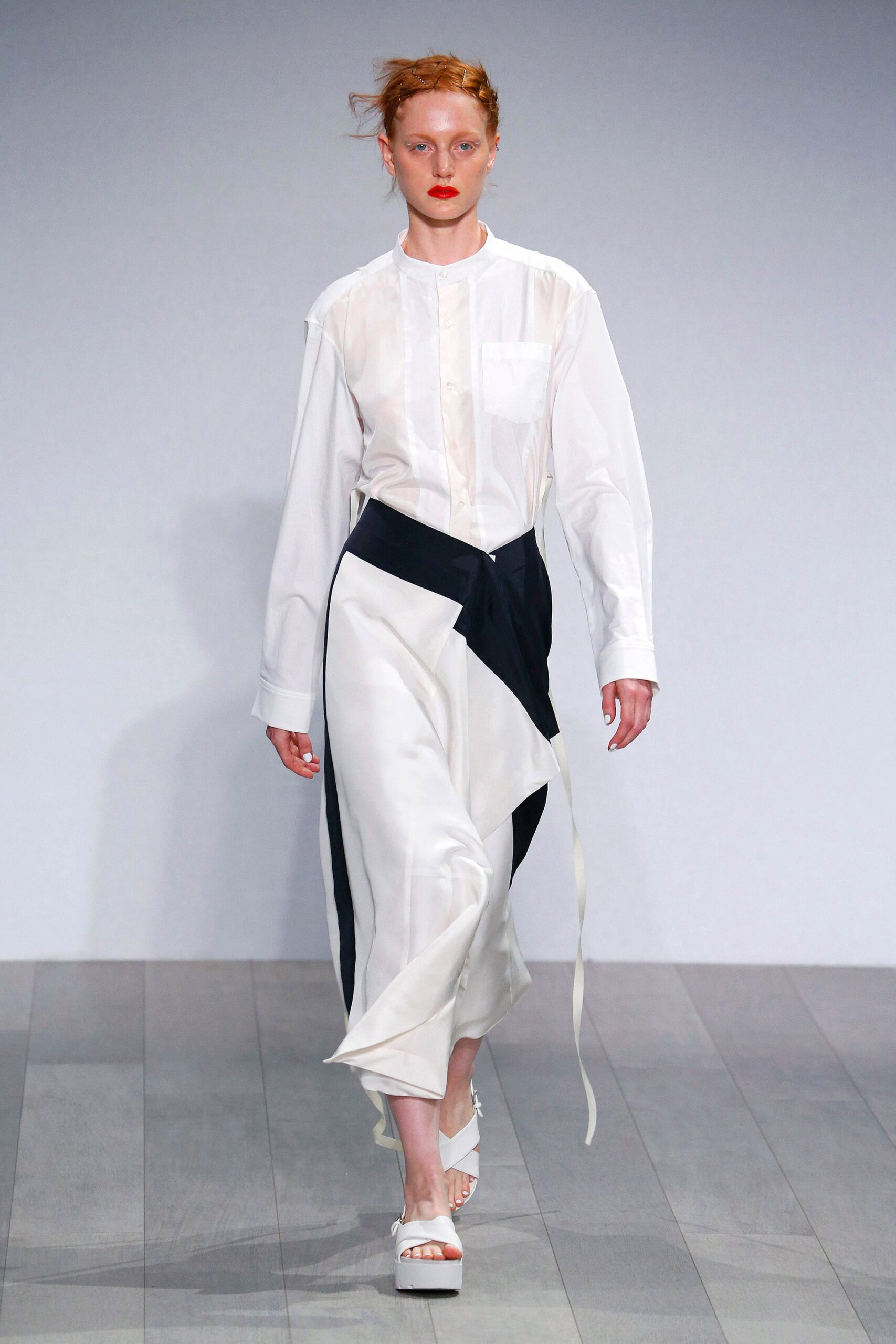 white and black asymmetric shirt-dress