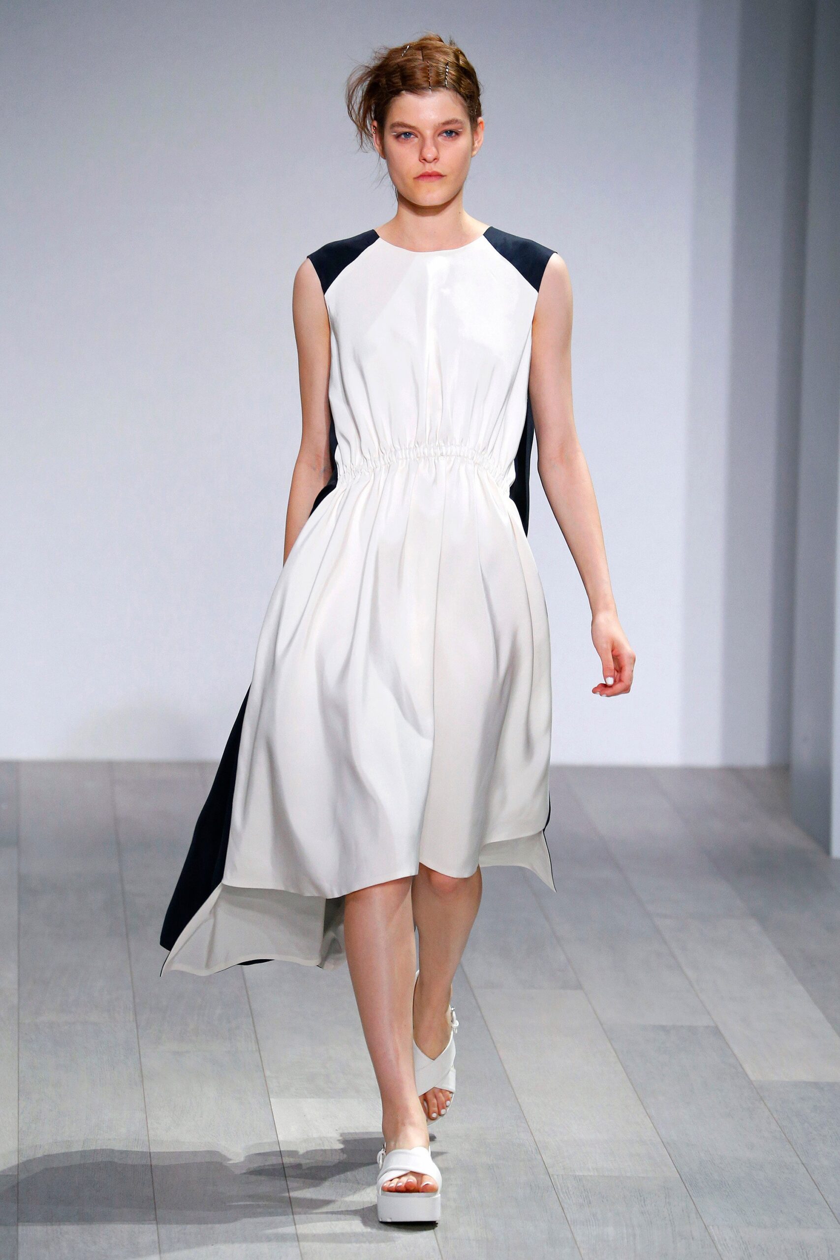 white and black silk midi dress