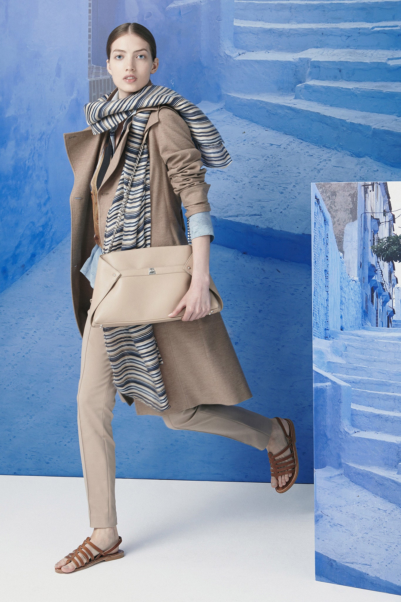 beige wool coat with tan pants