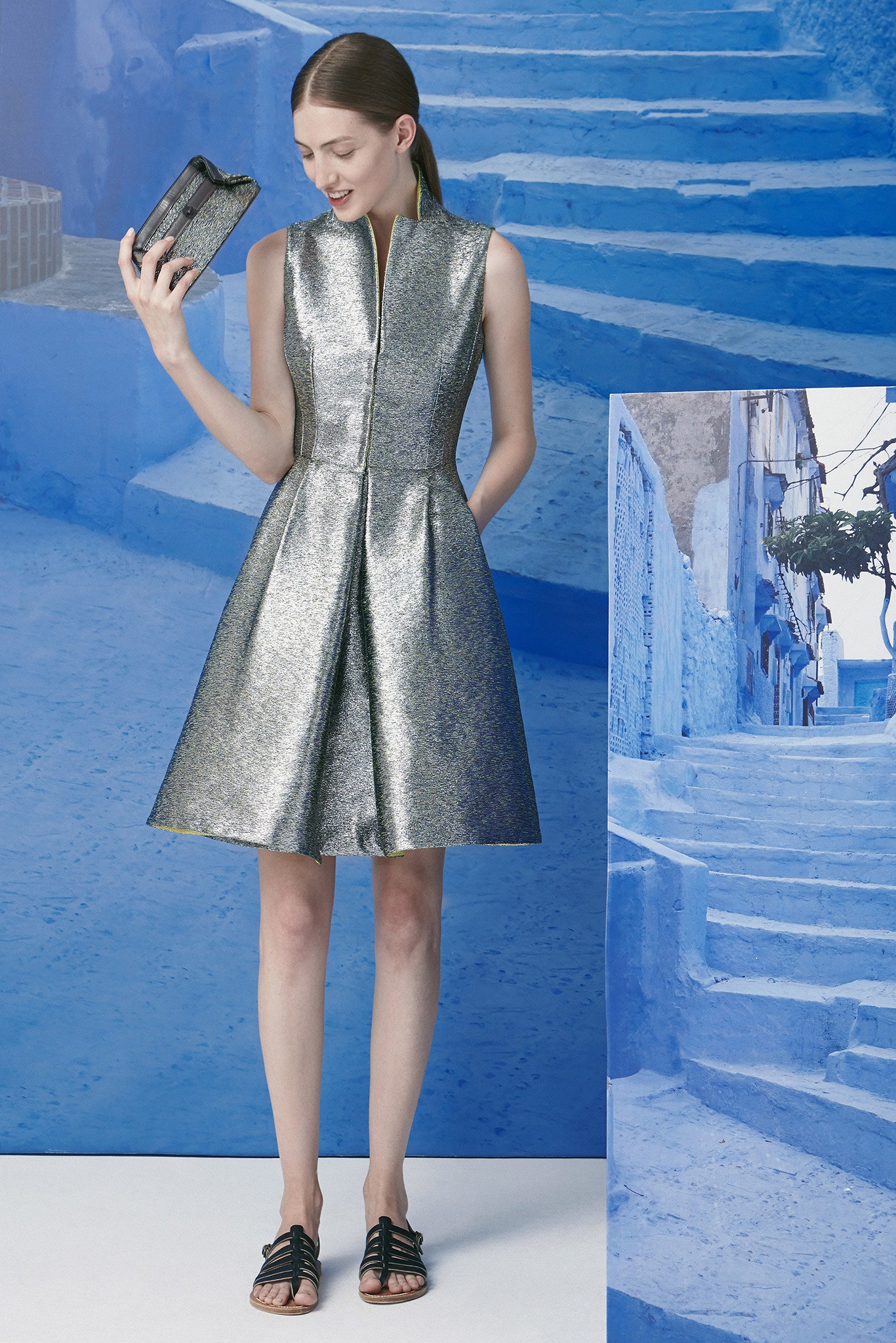 silver metallic sleeveless dress