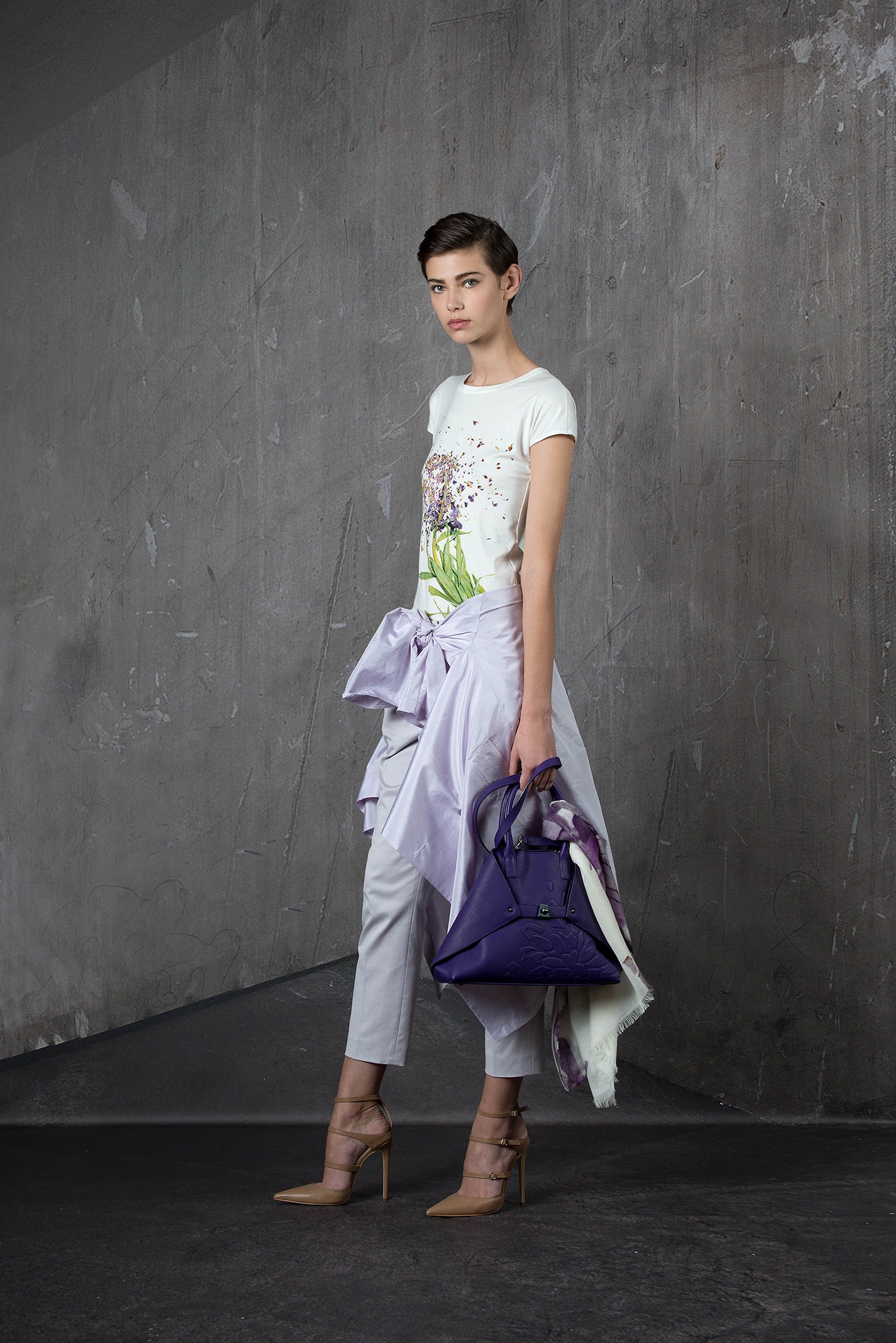 lavender silk long-sleeve relaxed draped jacket