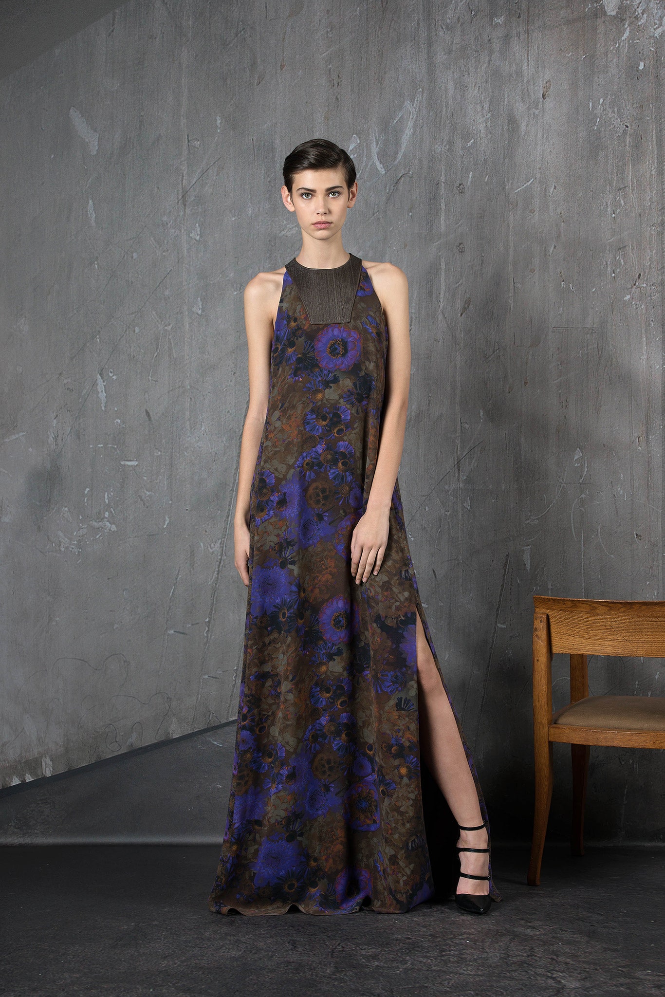 brown floral maxi gown