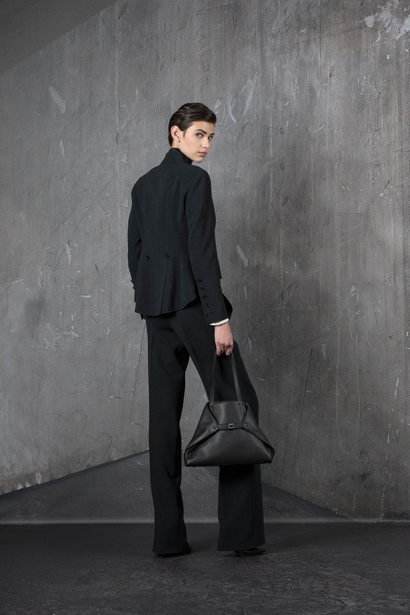 black tailored wool suit