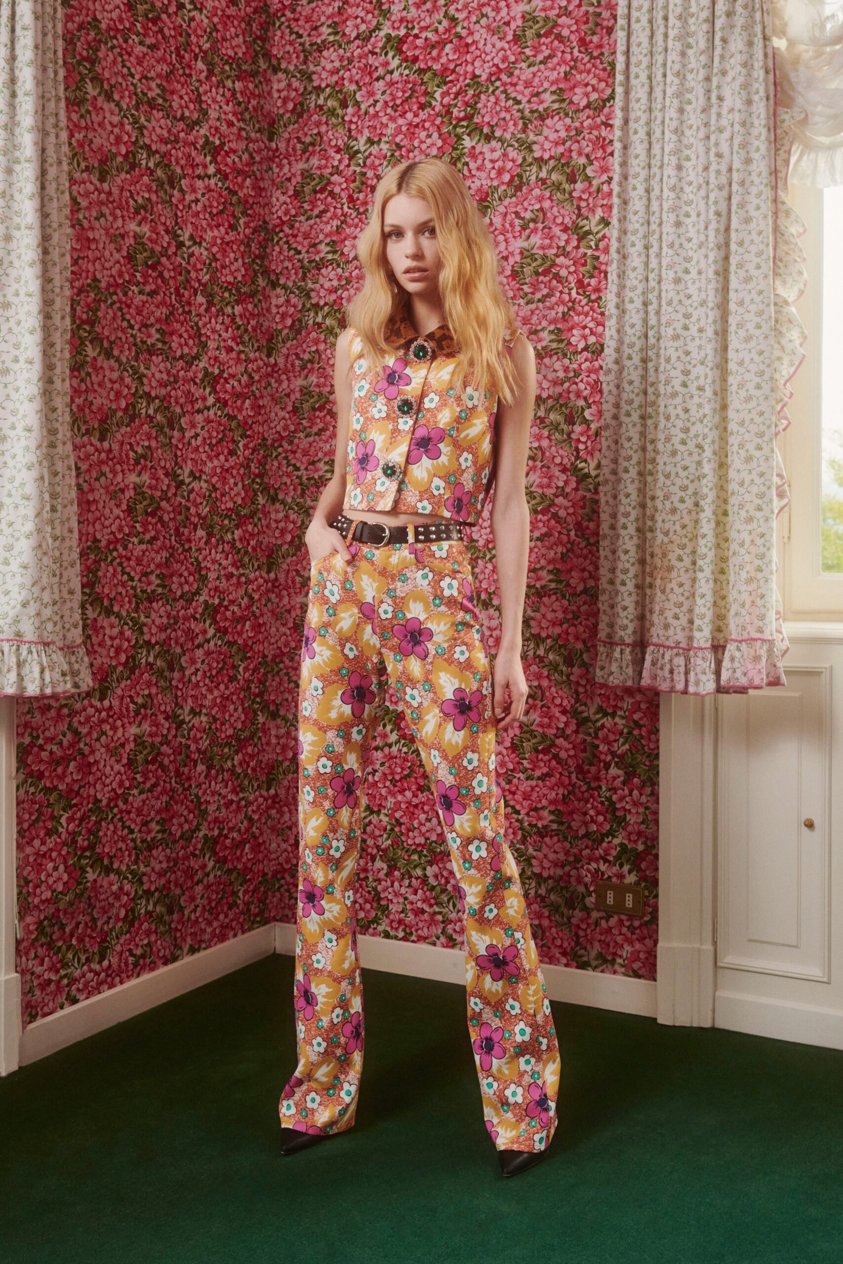 yellow floral fitted jumpsuit