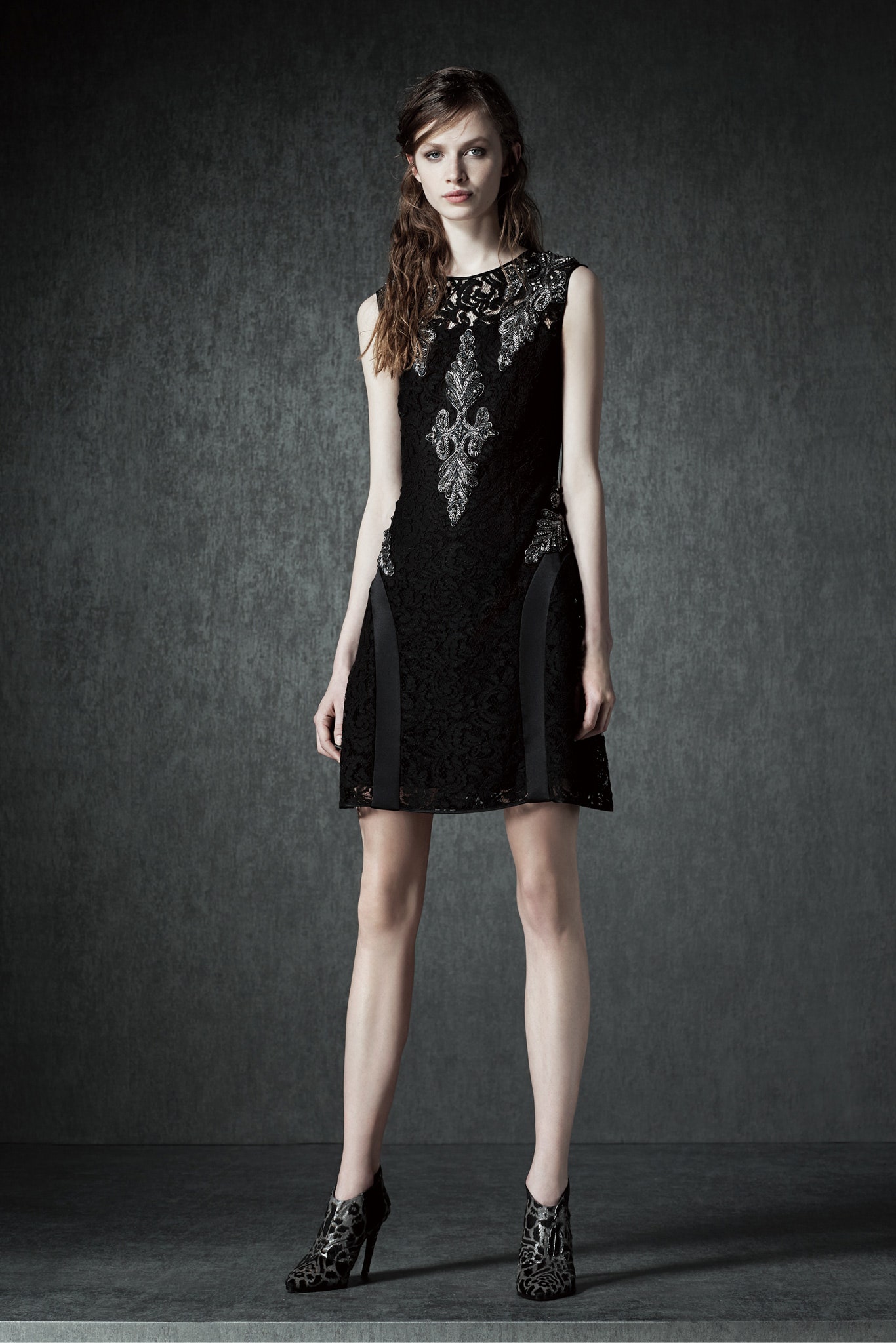 black lace embroidered mini dress