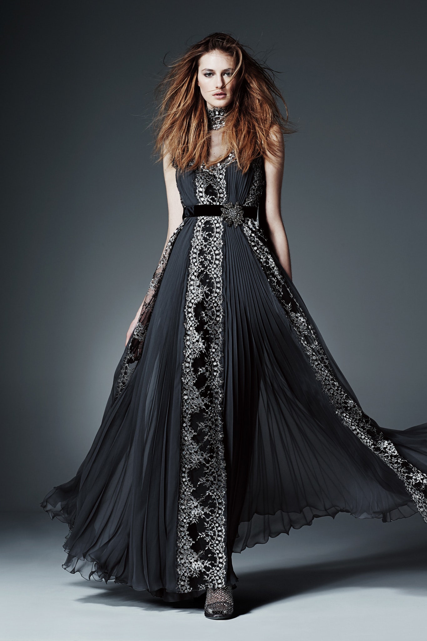 black silk pleated gown