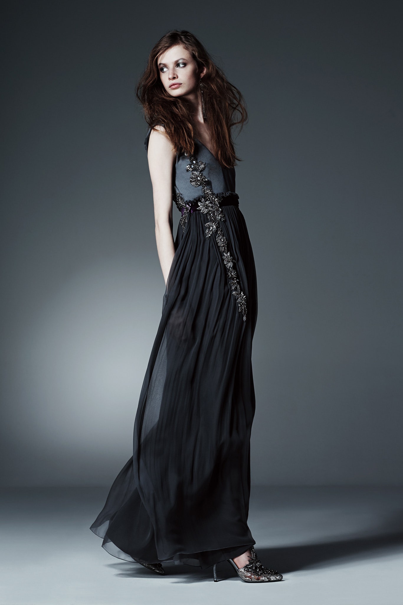 black silk sleeveless gown