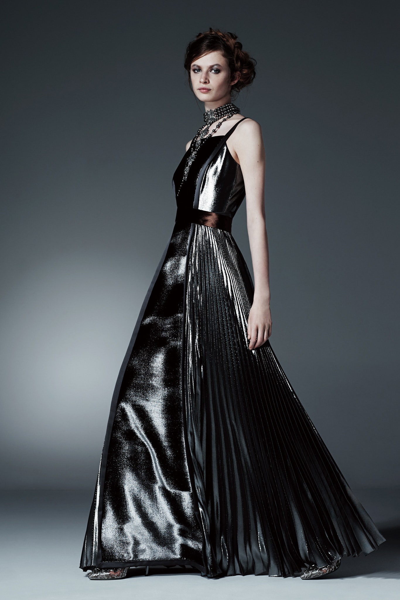black silk sleeveless gown