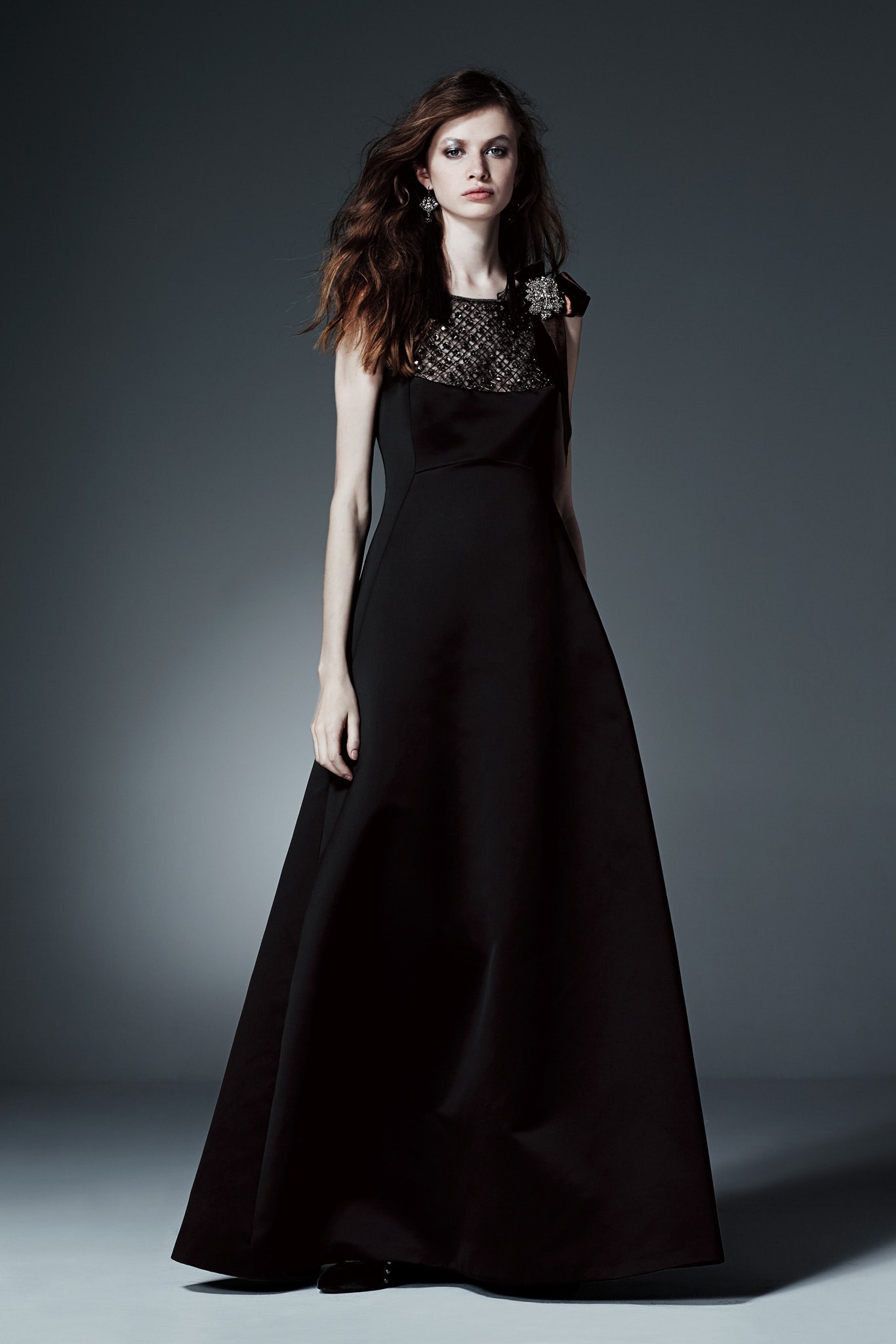 black silk sleeveless gown