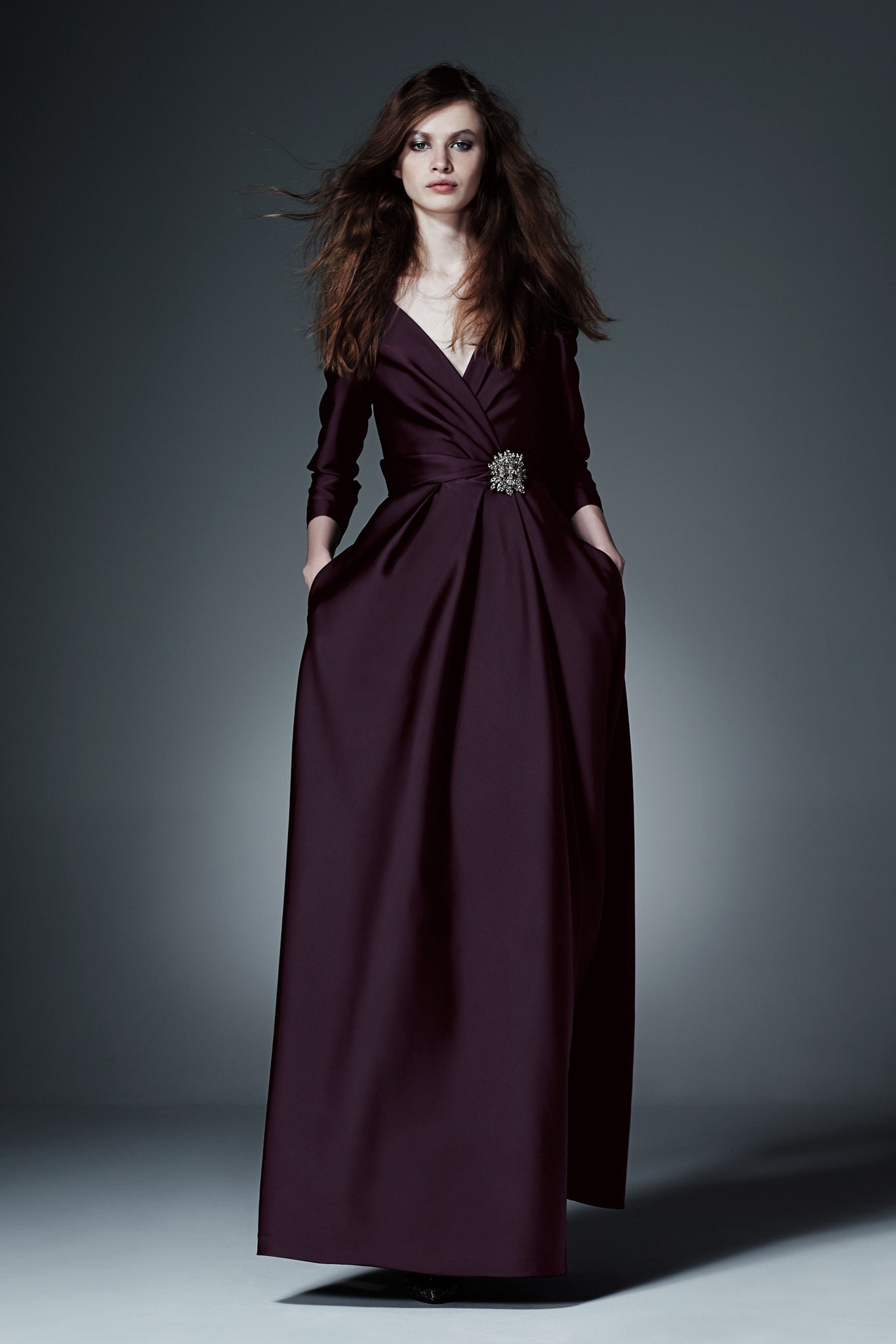 purple silk fitted gown