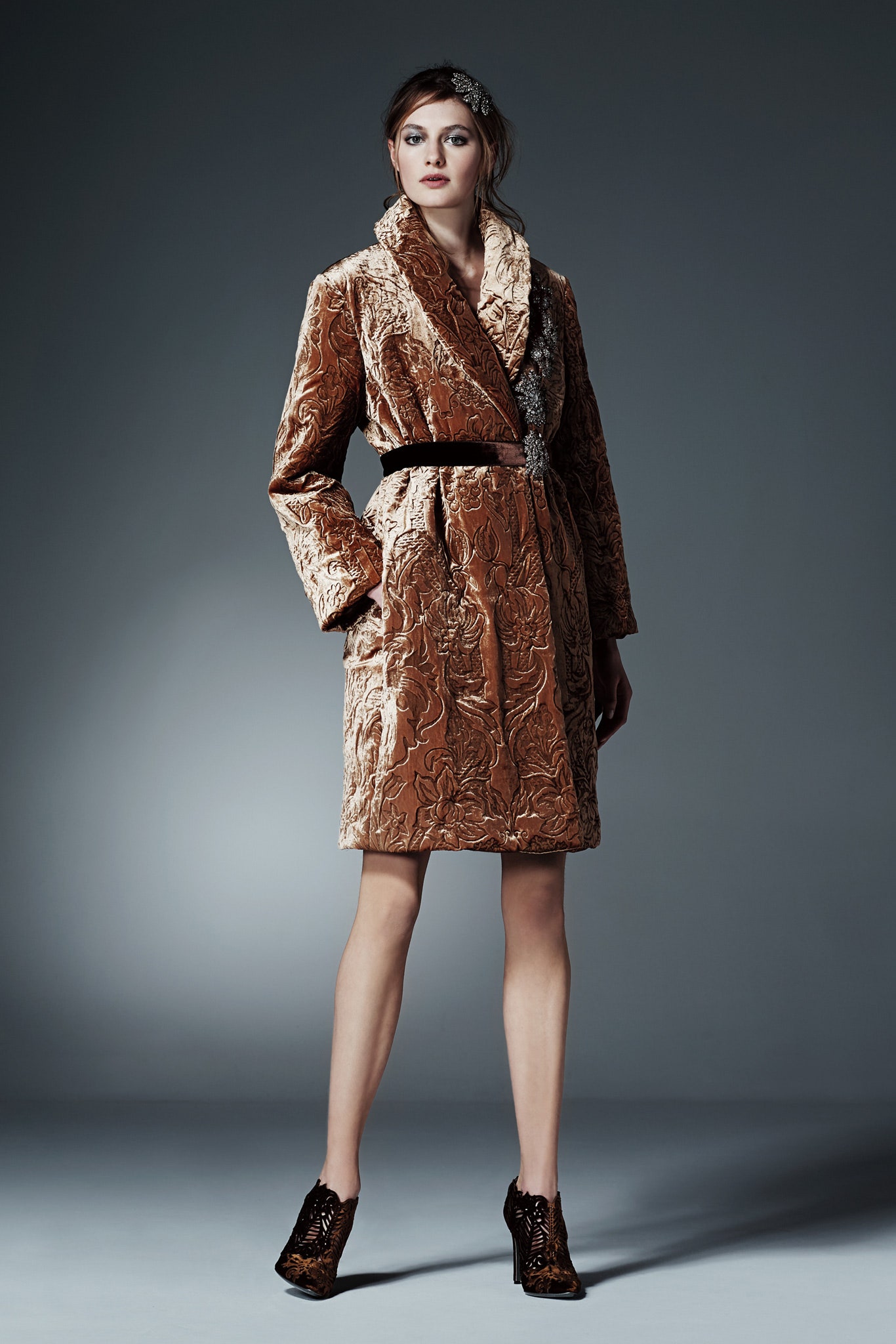 brown velvet embroidered coat