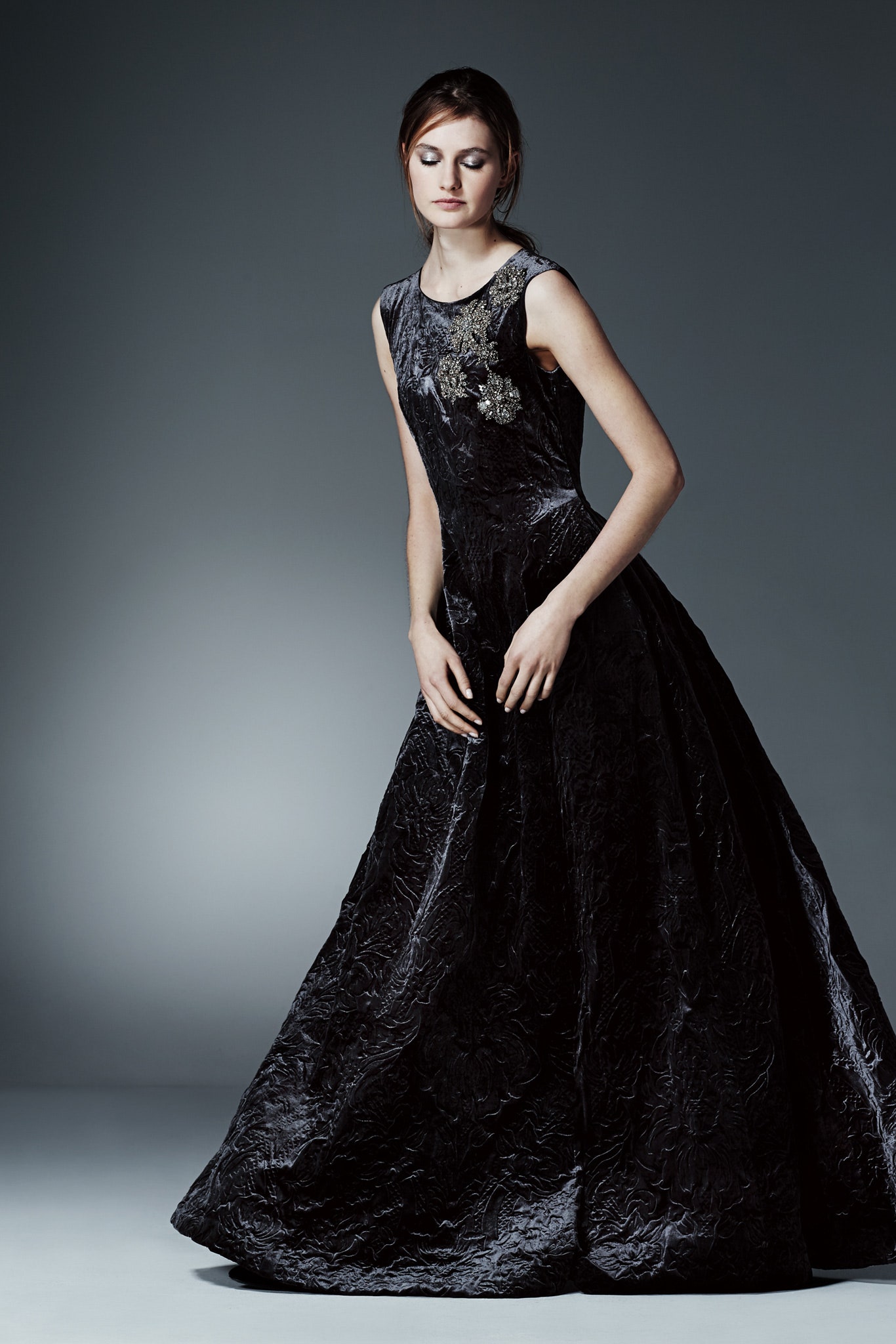 black silk sleeveless gown