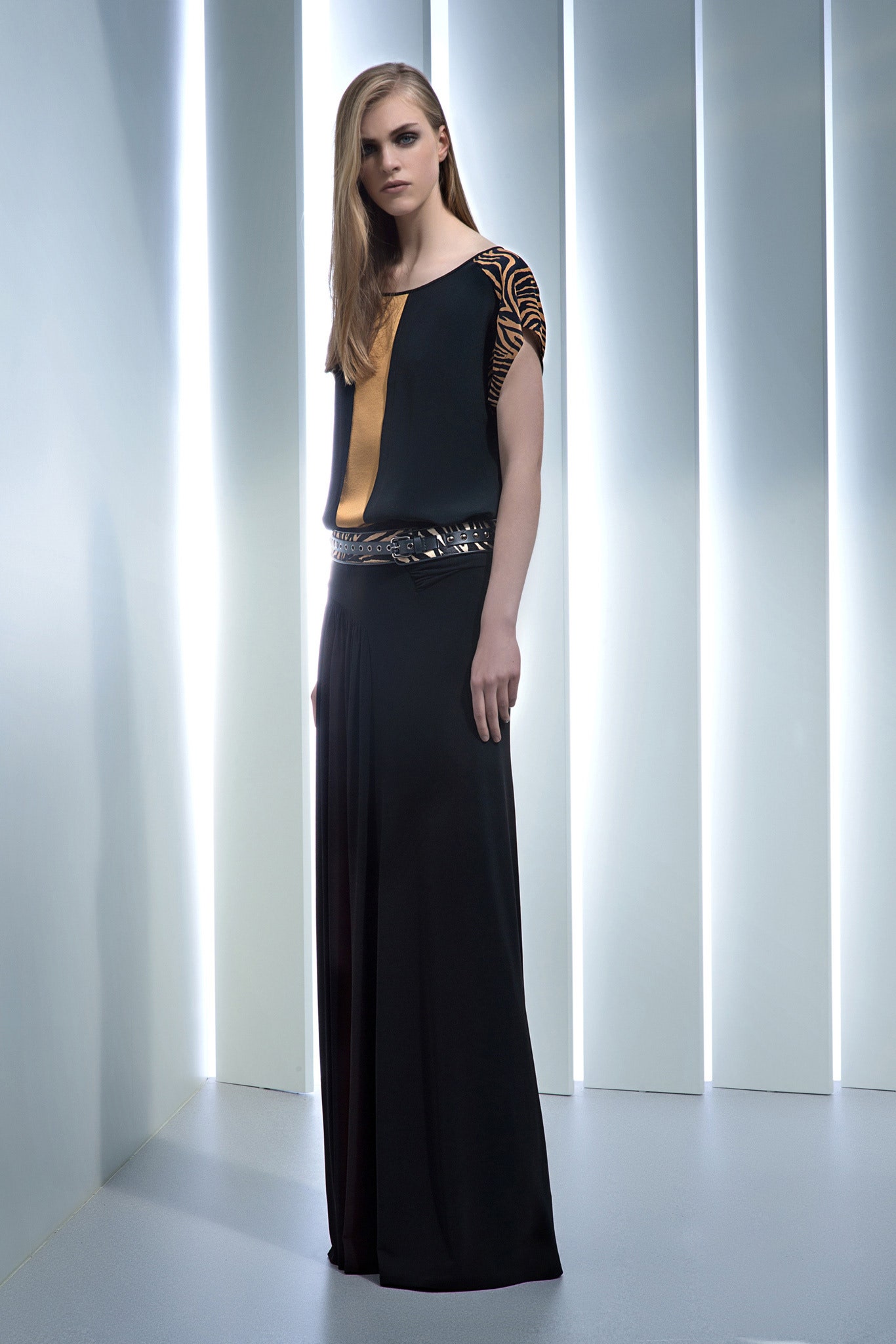 black silk belted maxi dress