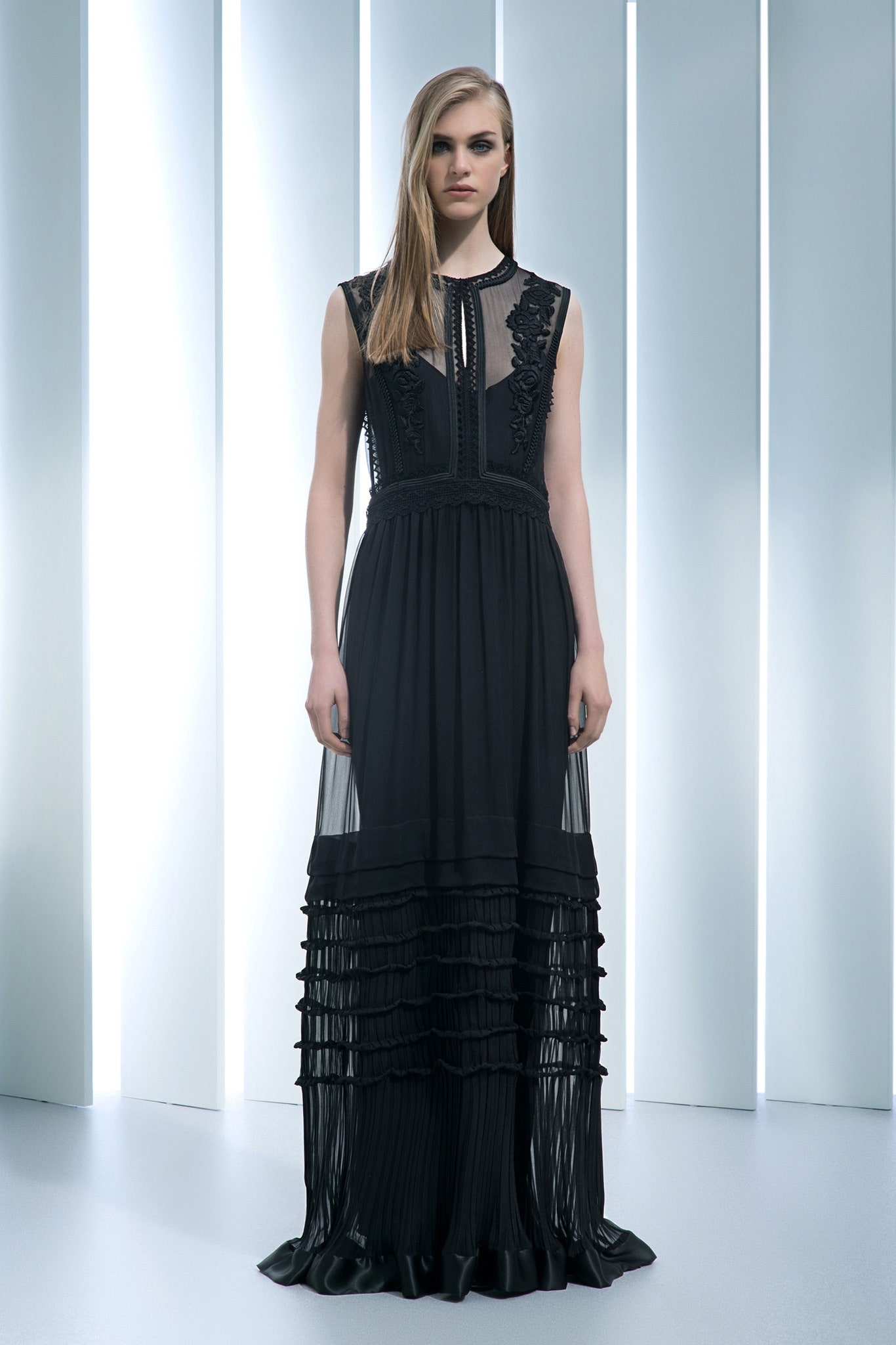 black silk pleated gown