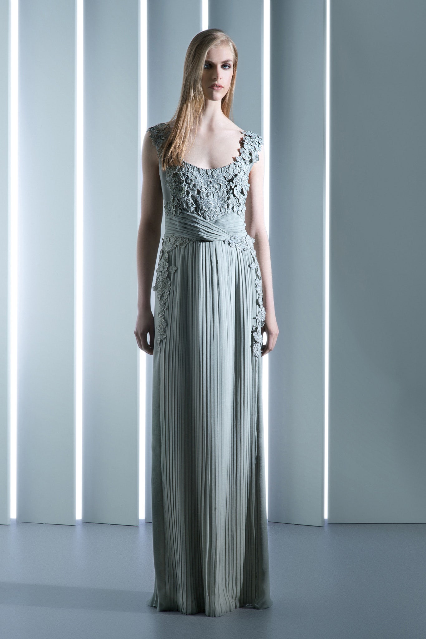 gray silk sleeveless gown