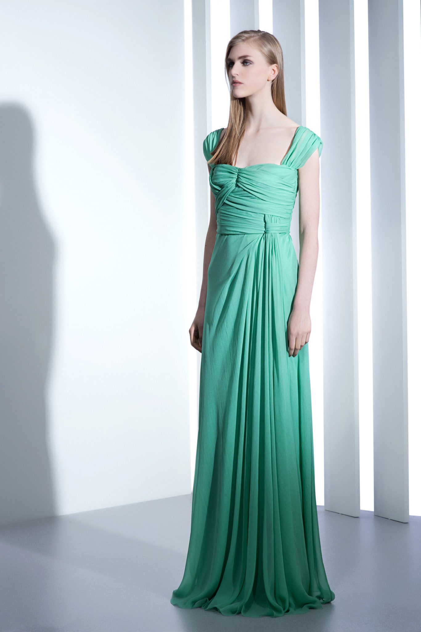 green silk fitted gown