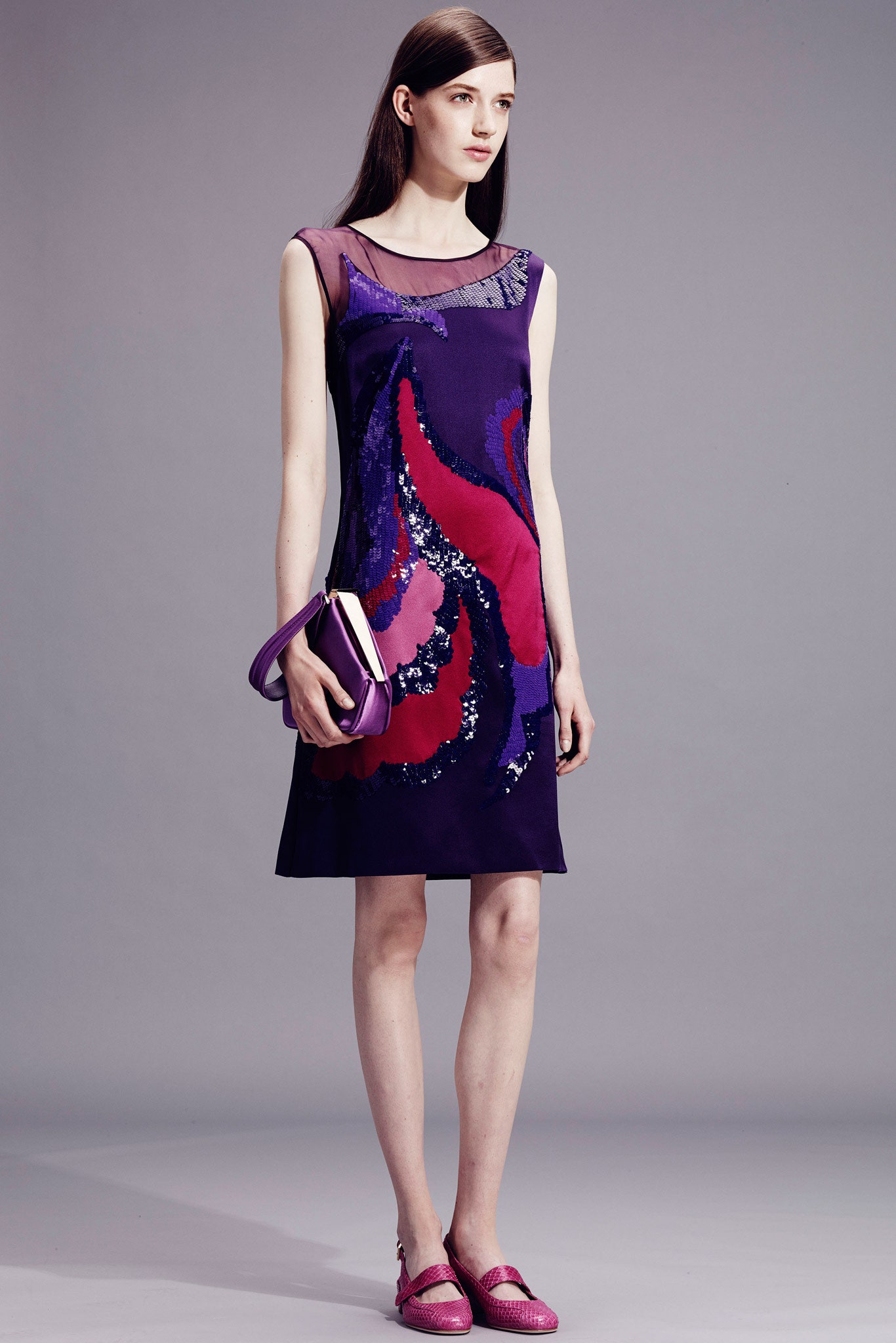 purple embroidered sleeveless dress