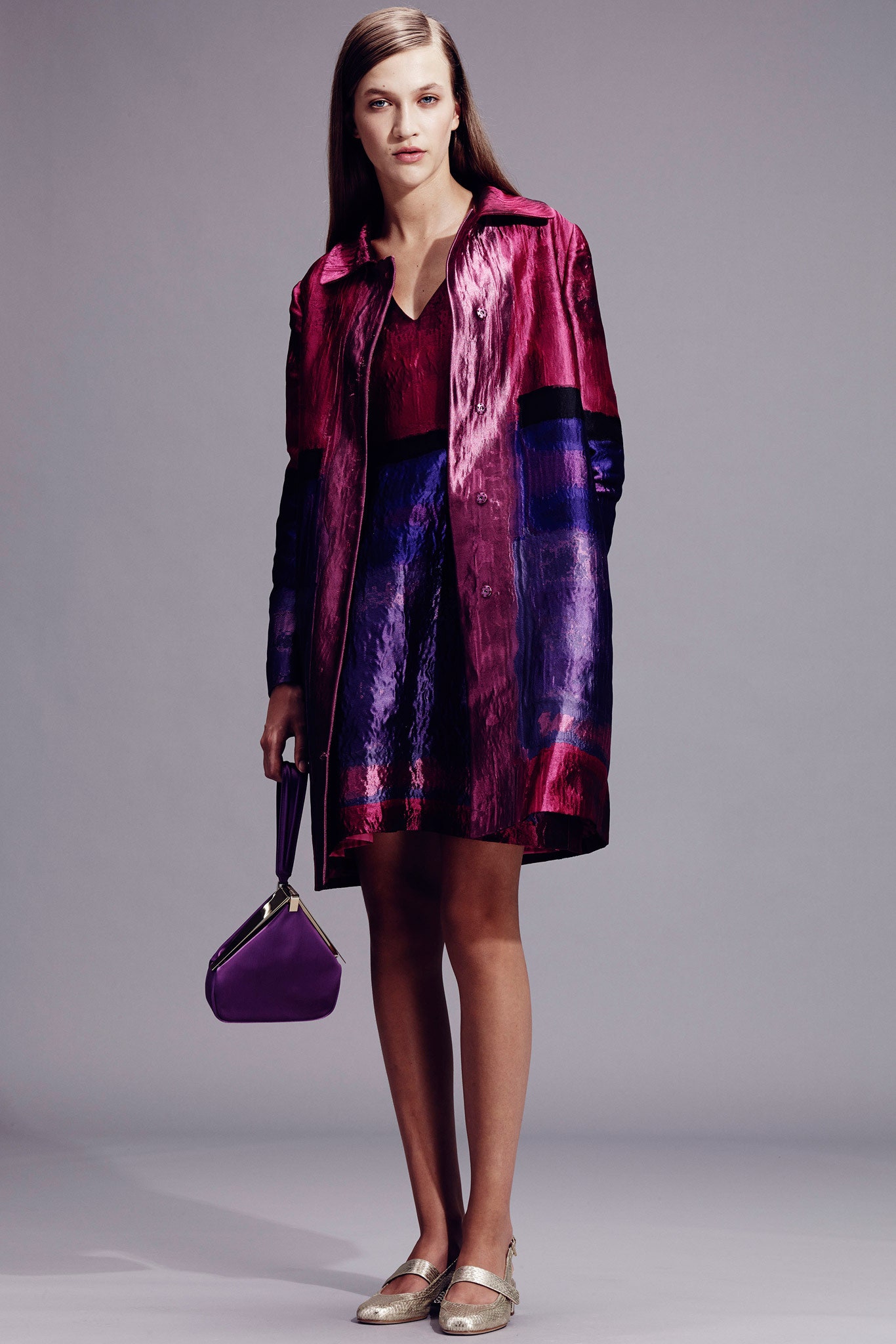 shiny red and purple layered dress