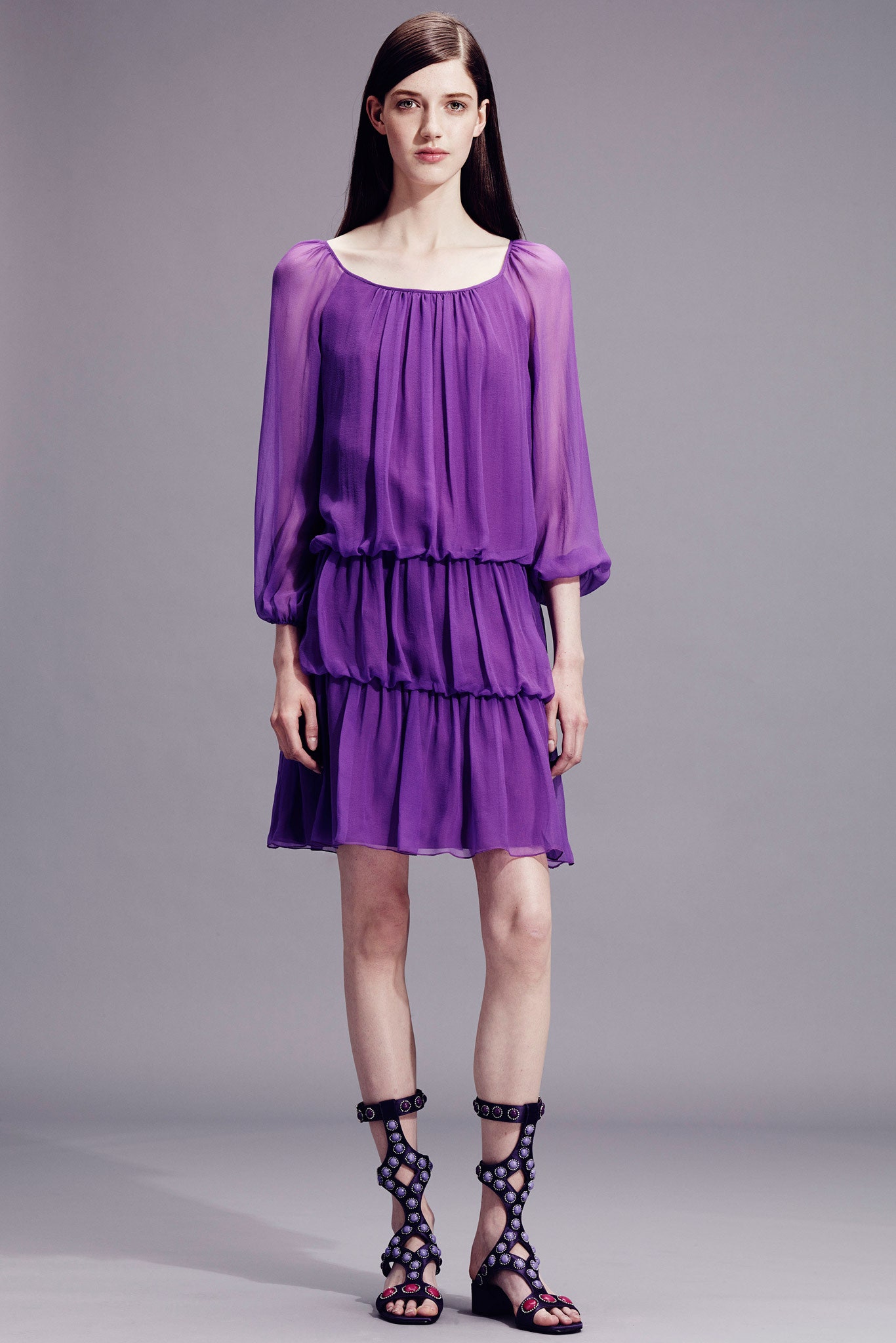 purple chiffon mini dress