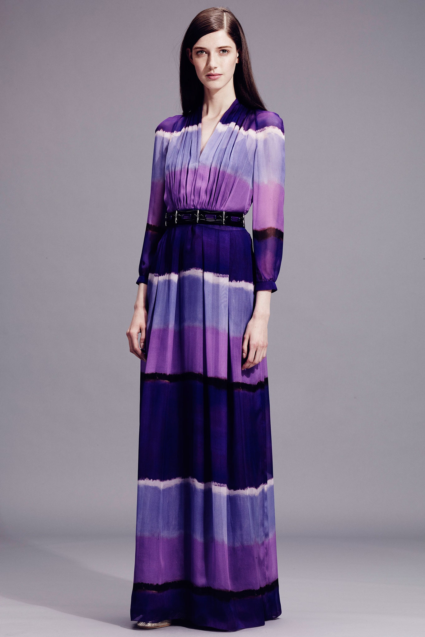 purple silk pleated gown