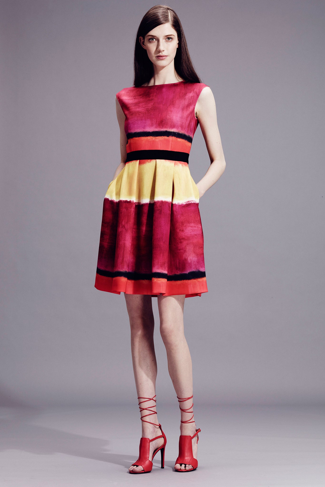 red and yellow silk dress