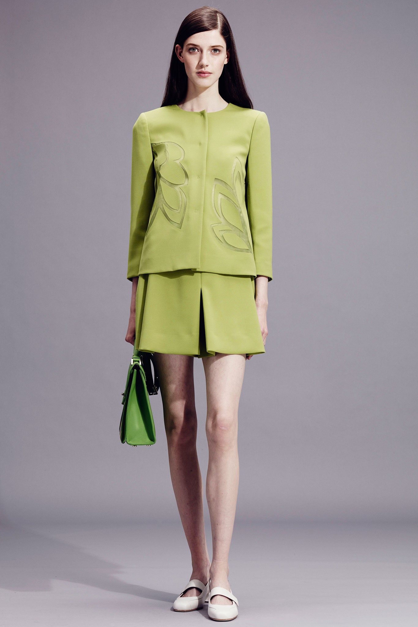 green cotton fitted pleated mini skirt