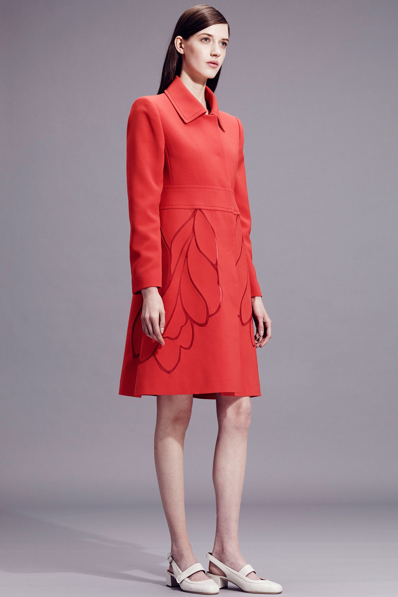 red fitted long-sleeve dress