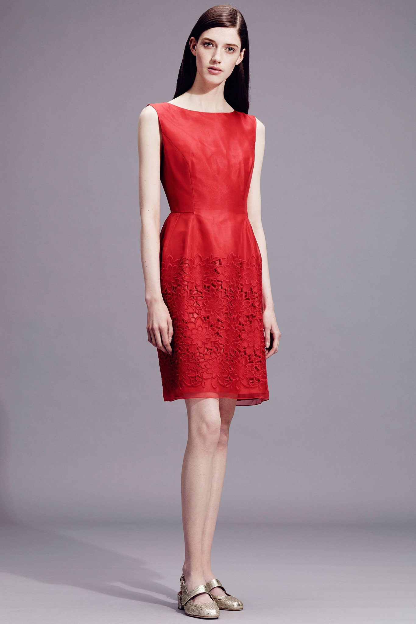 fitted red silk dress