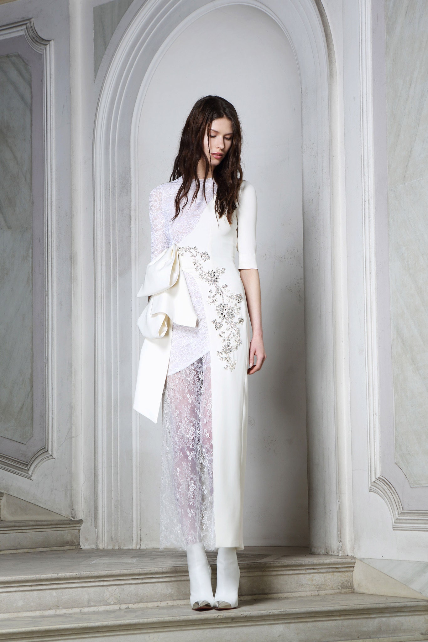 white silk lace midi dress