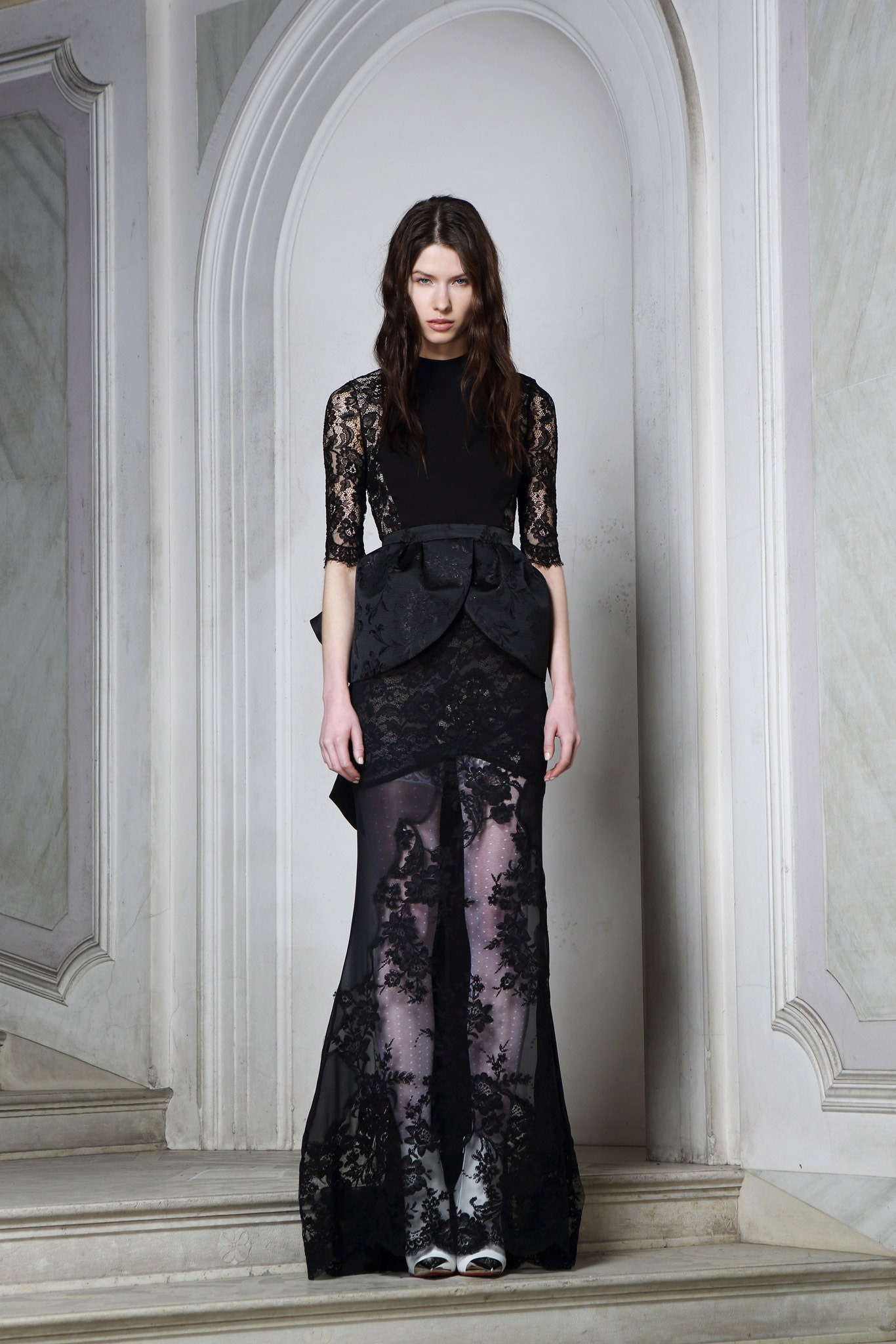 black lace fitted gown