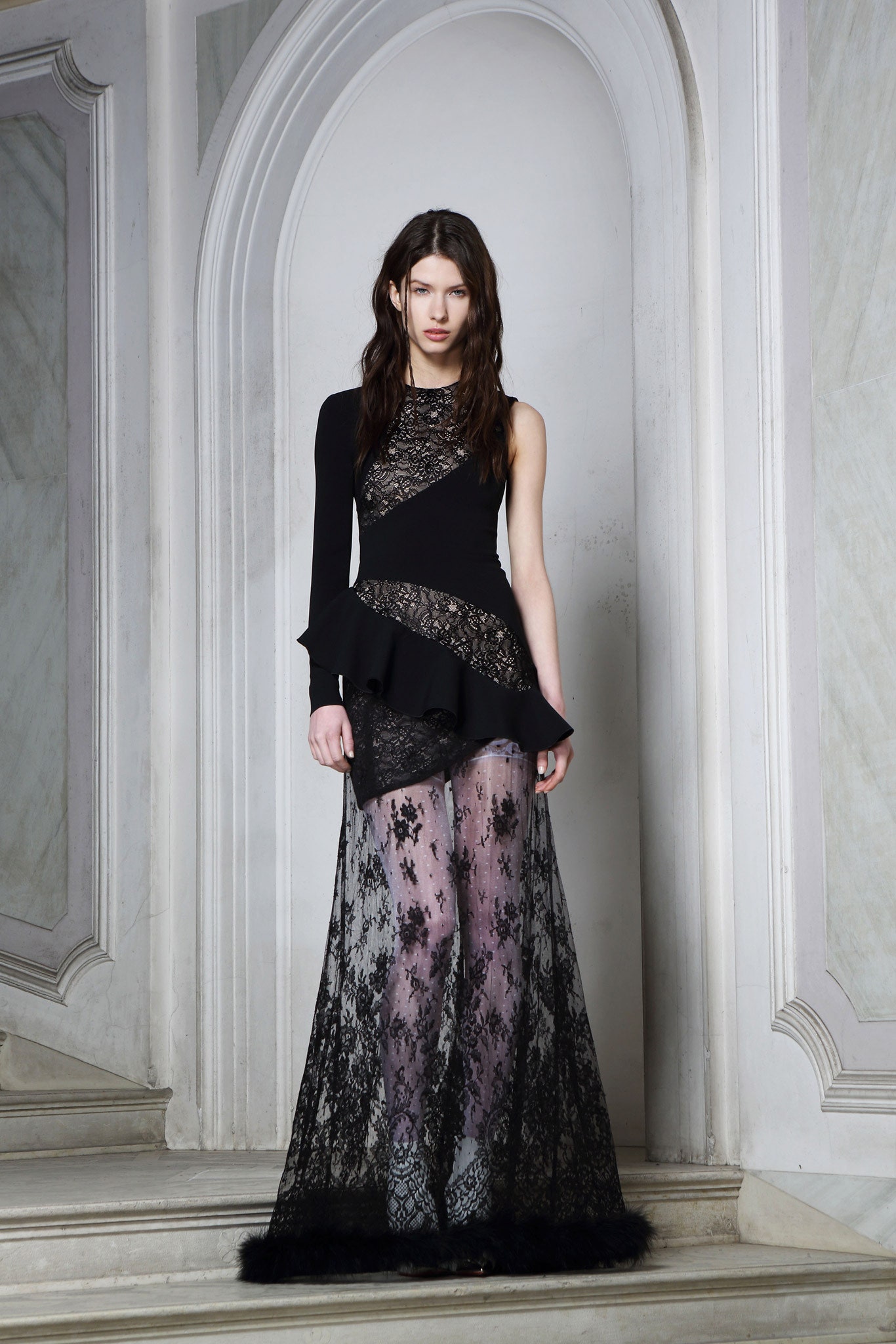 black lace fitted maxi dress