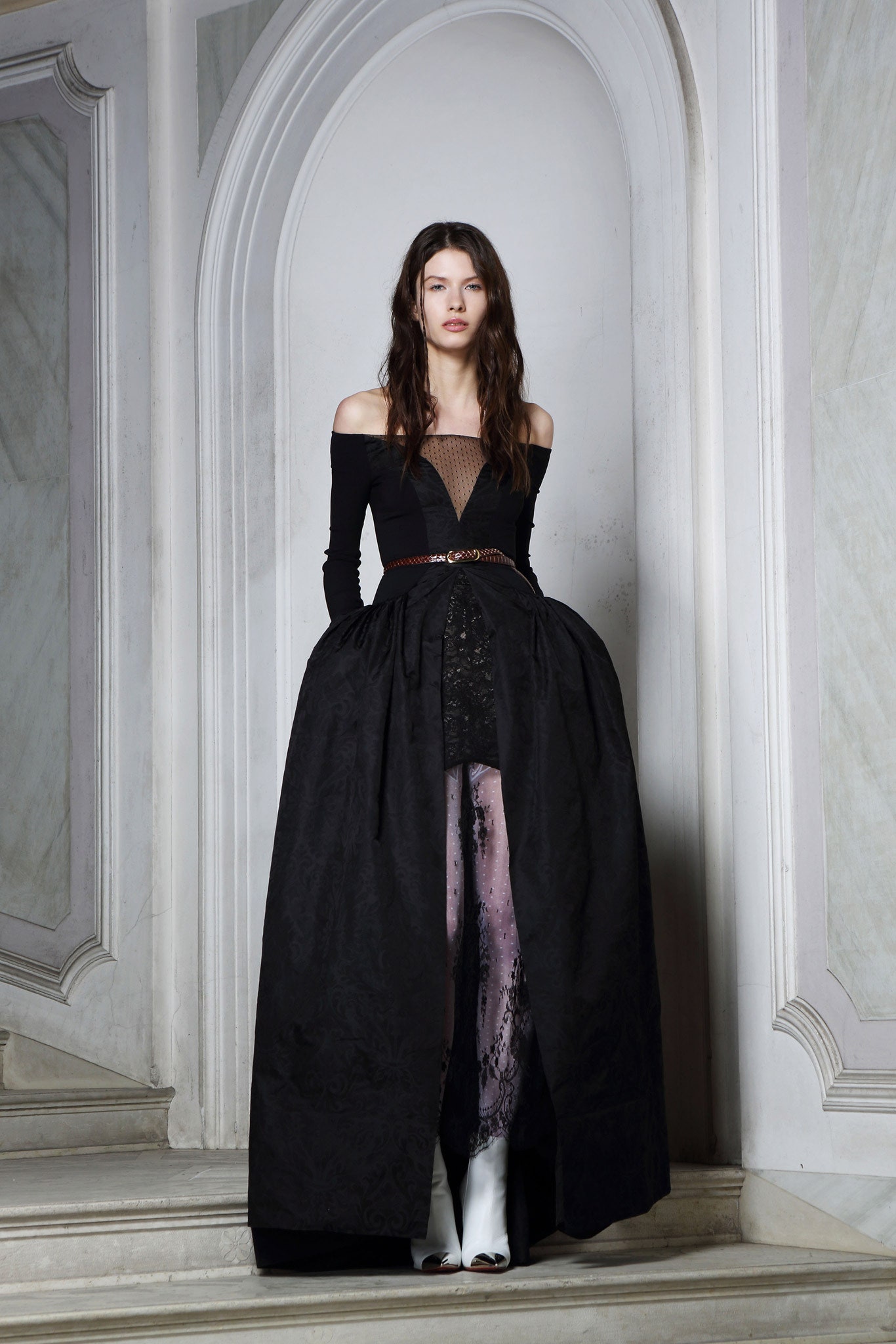 black off-shoulder maxi dress