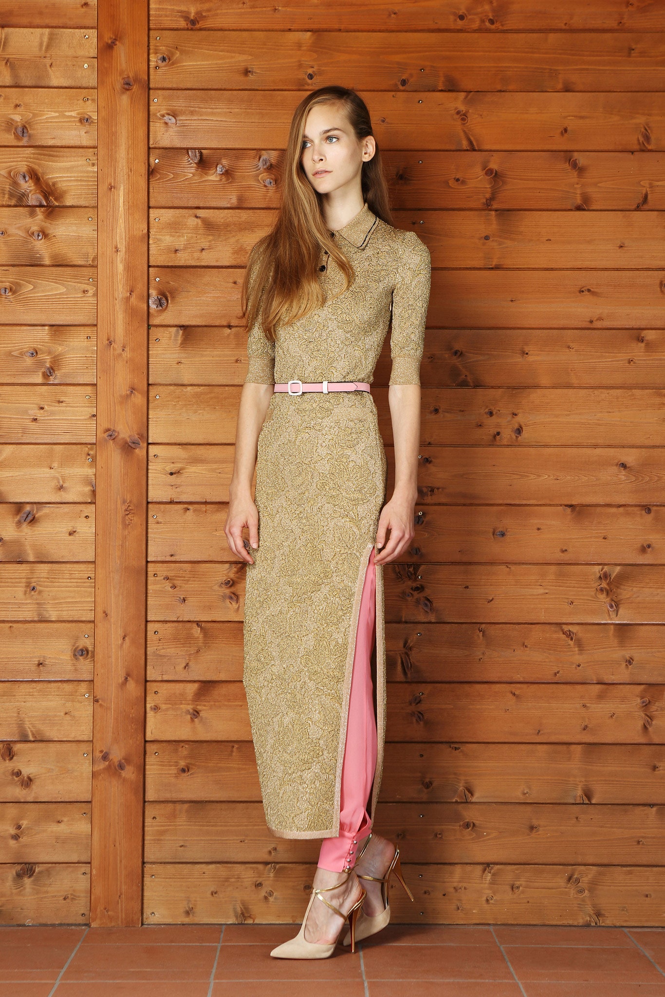 gold silk fitted maxi dress