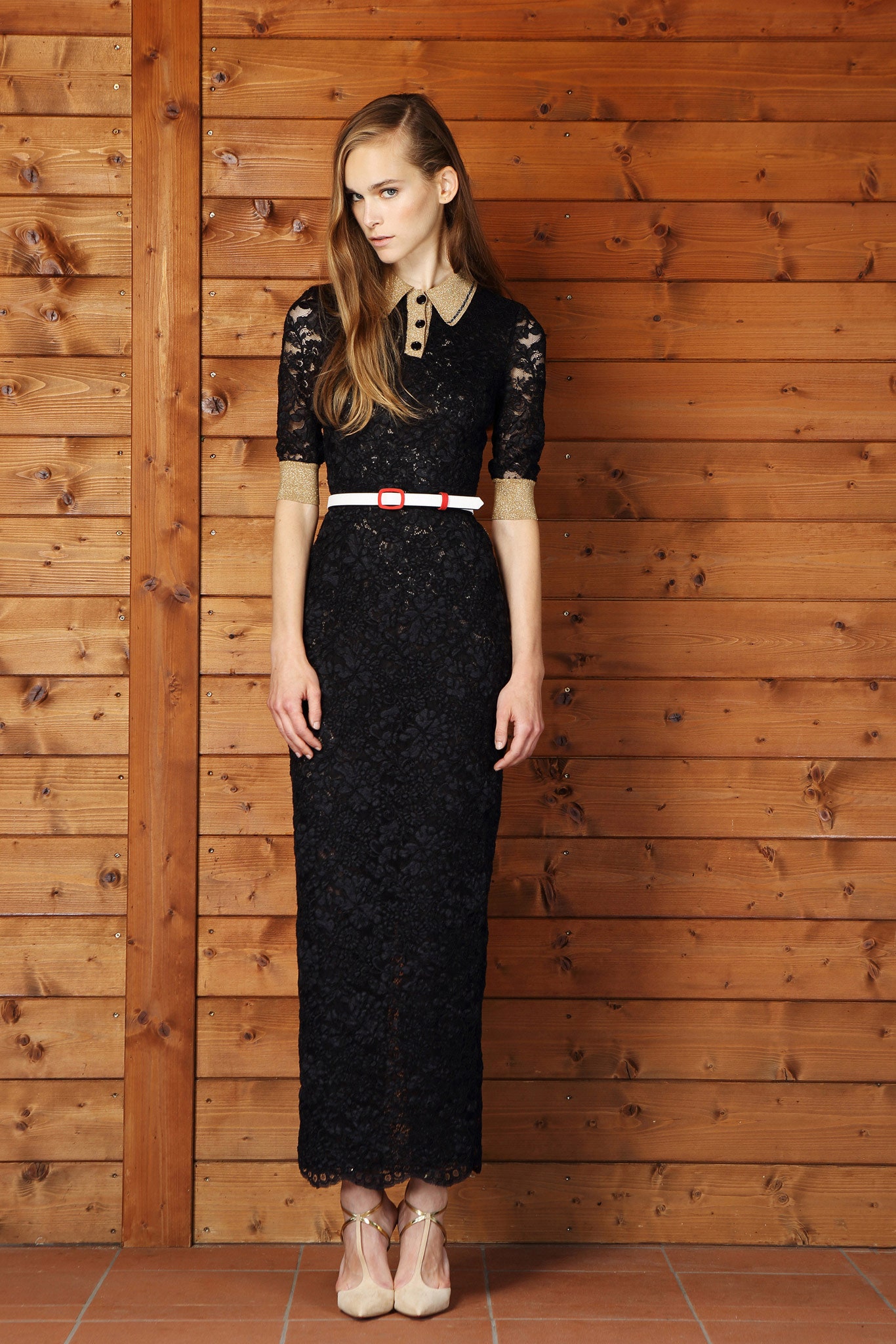 fitted black lace midi dress