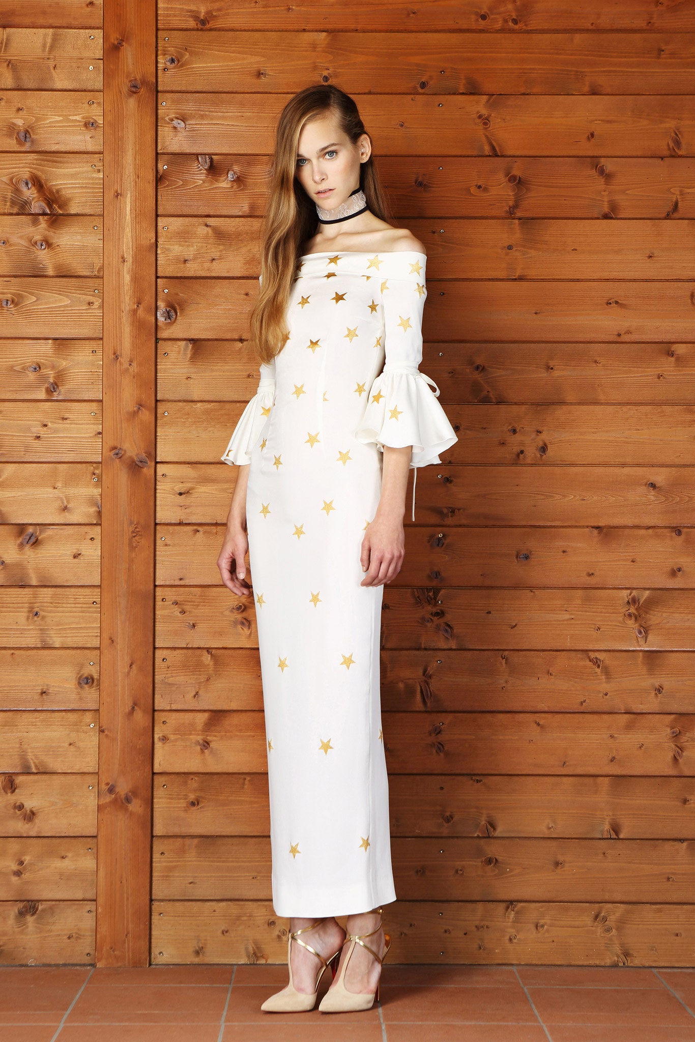 white off-shoulder embroidered dress