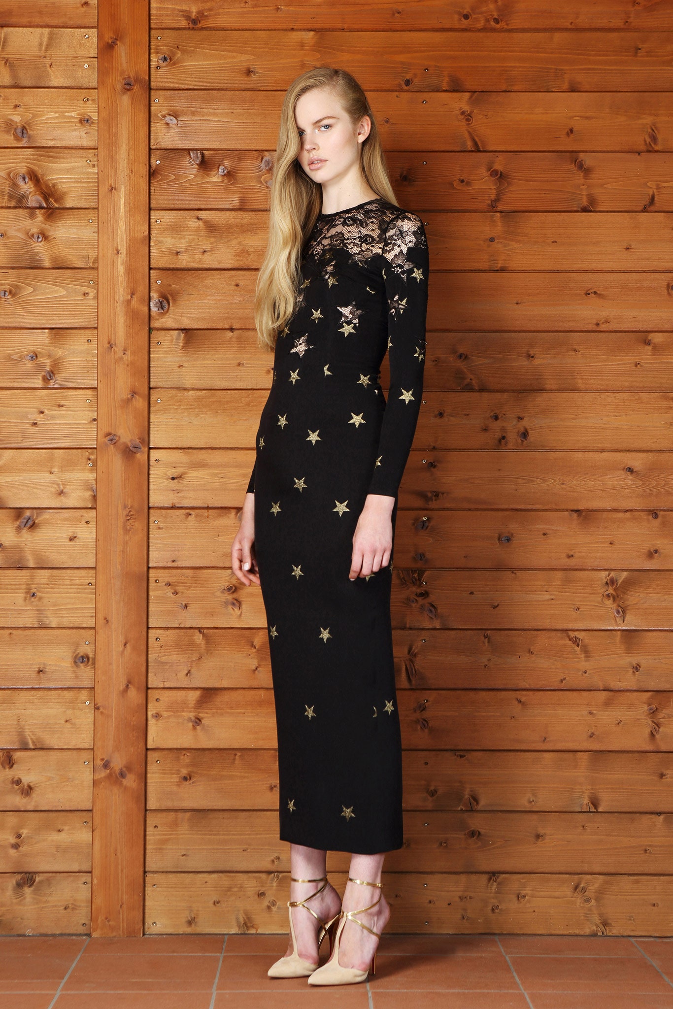 black silk embroidered gown