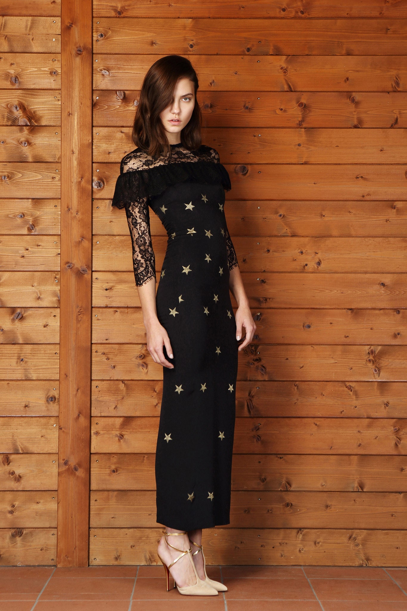 black fitted off-shoulder dress