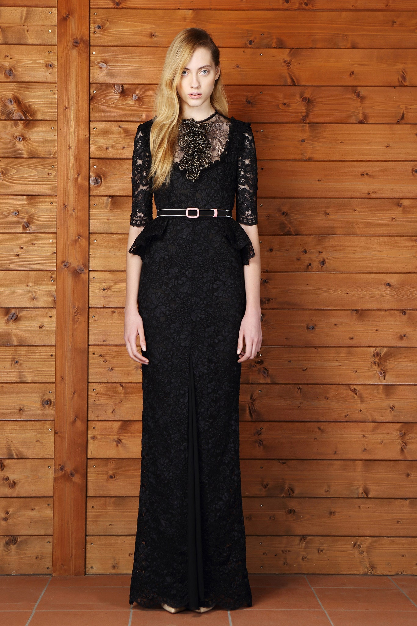 black lace fitted gown