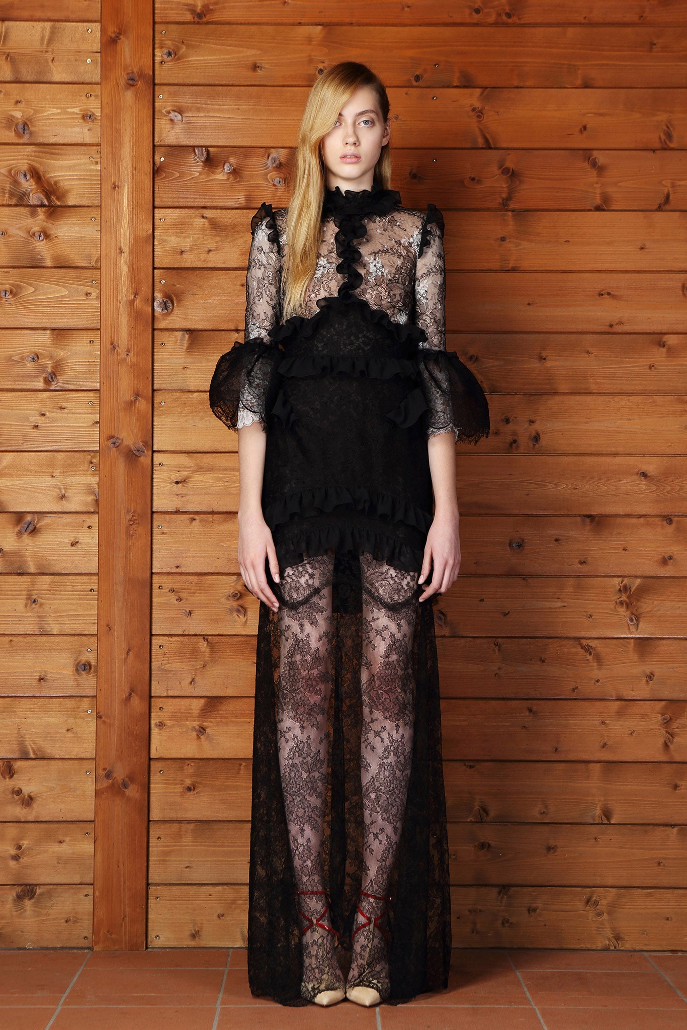 black lace fitted gown