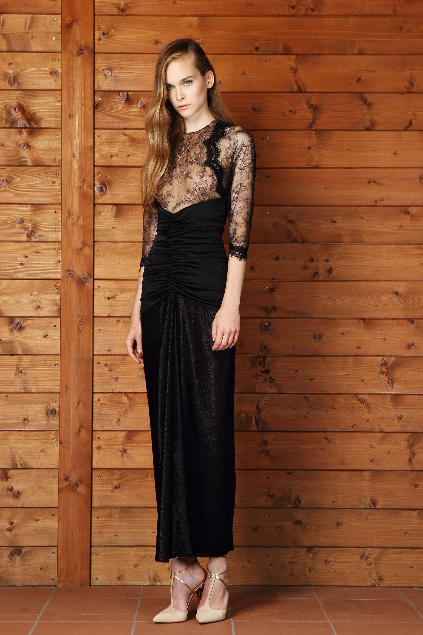 black lace fitted gown