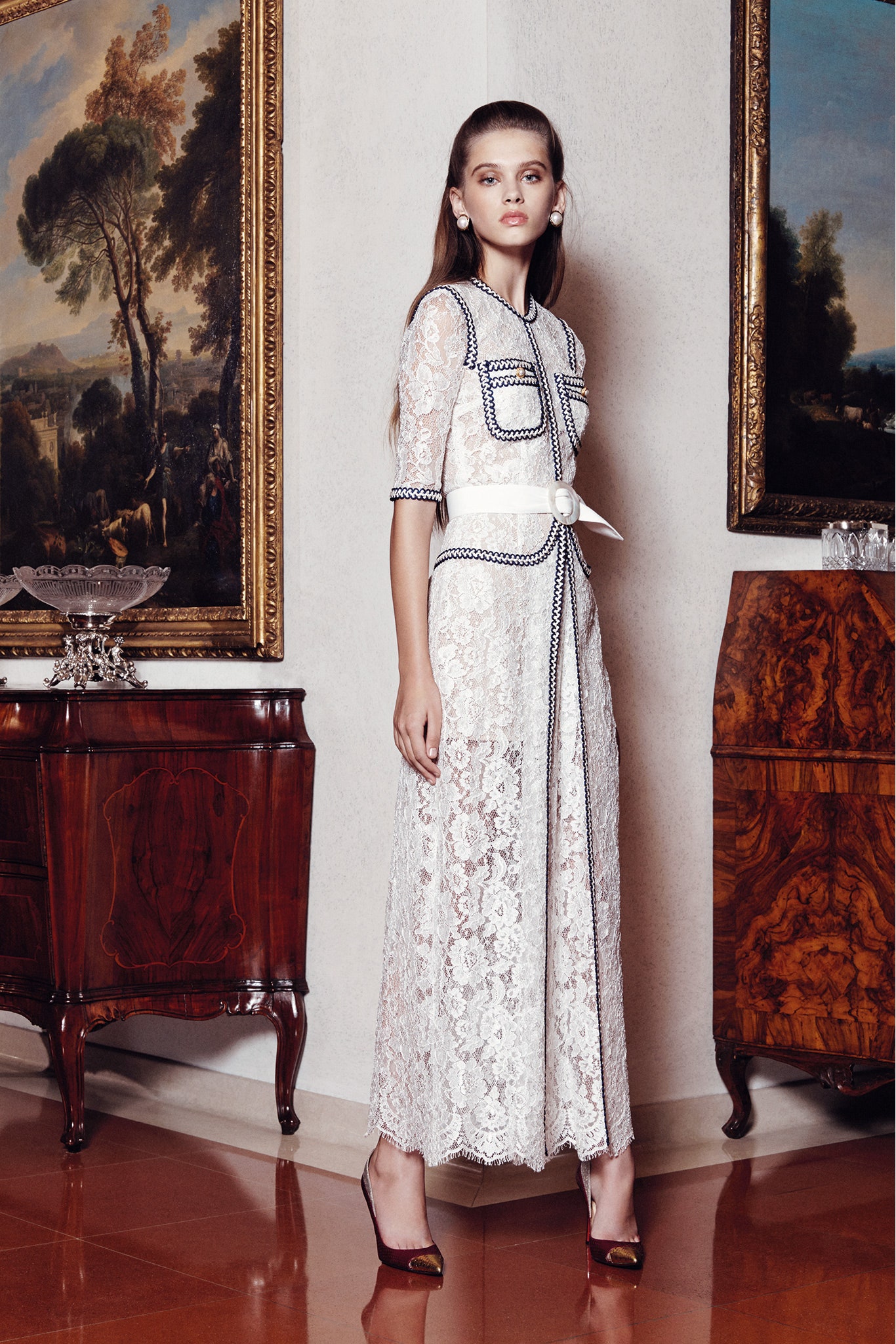 white lace fitted dress