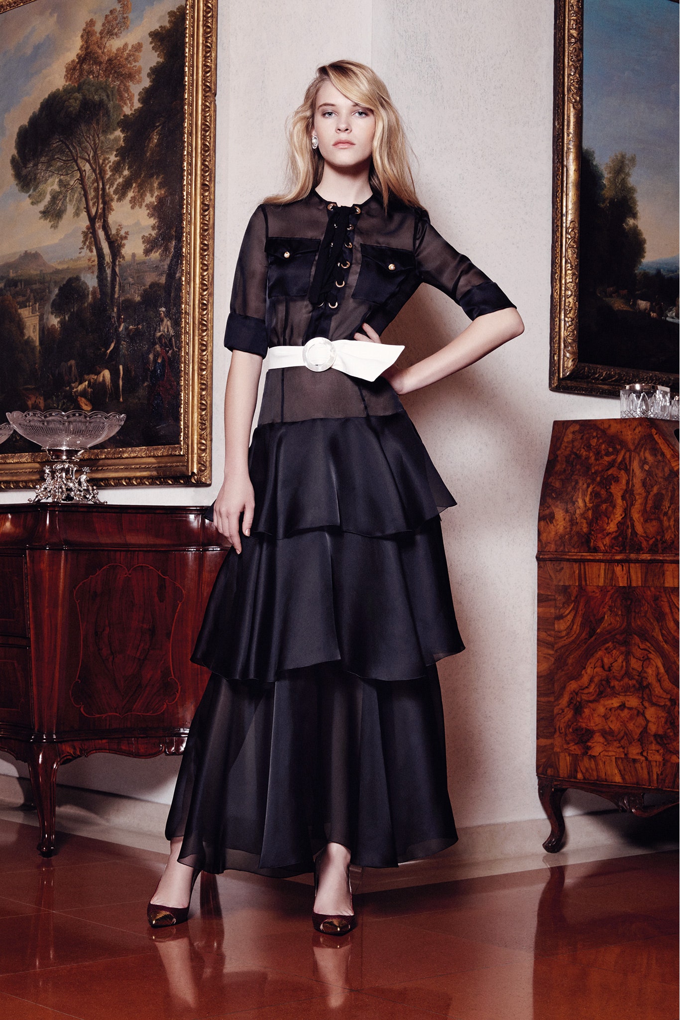 black silk tiered maxi dress