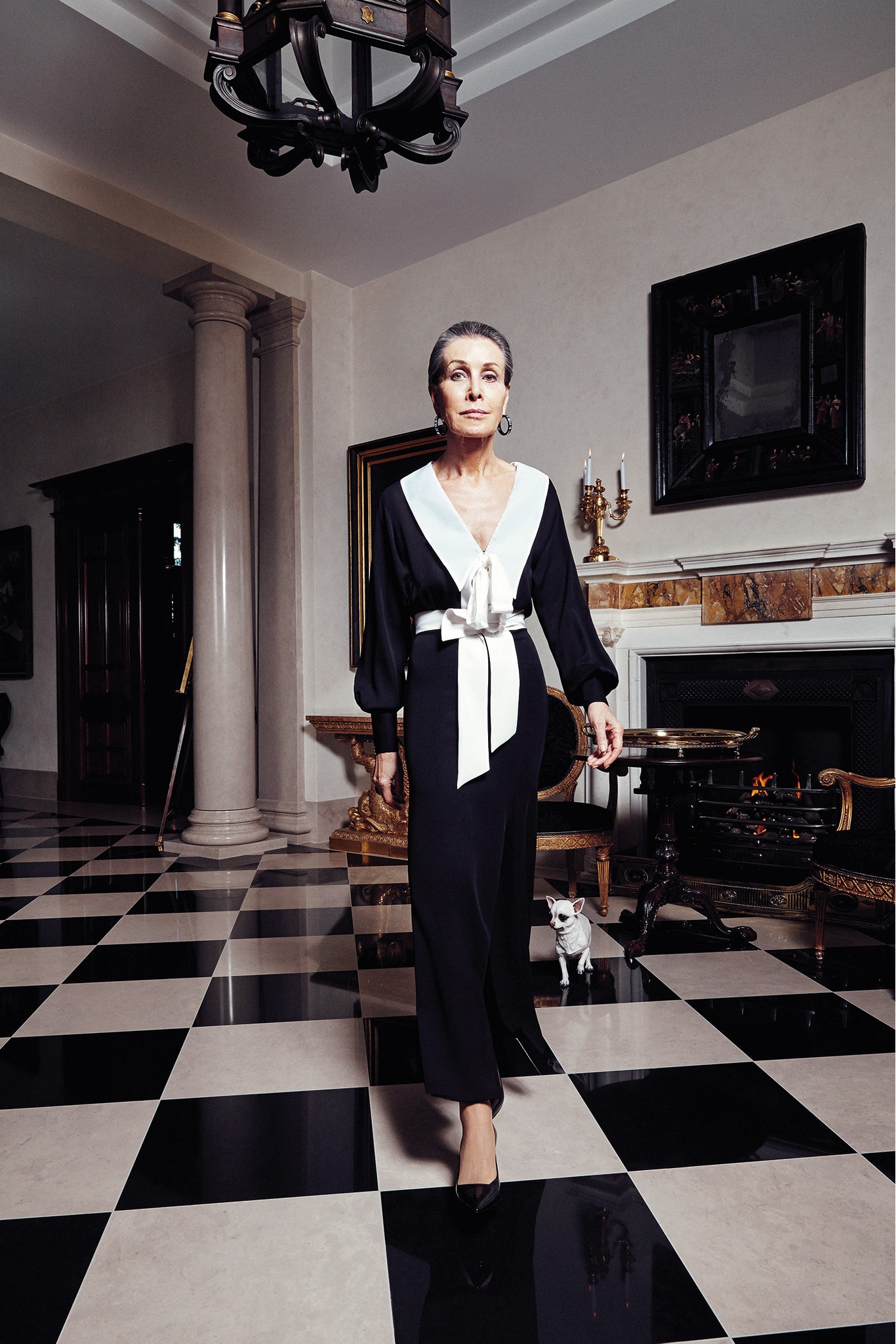 black and white belted midi dress