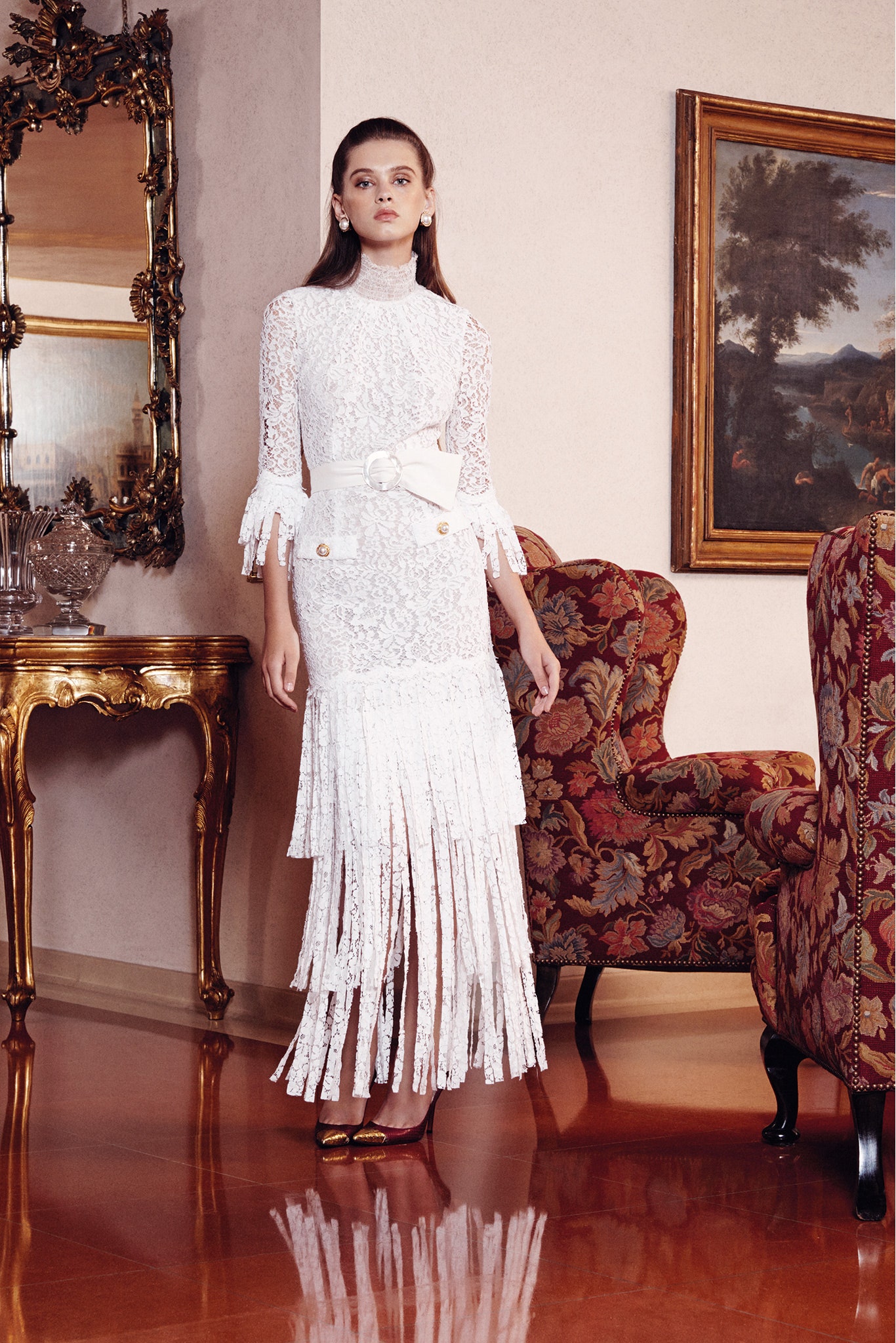 white lace fitted dress