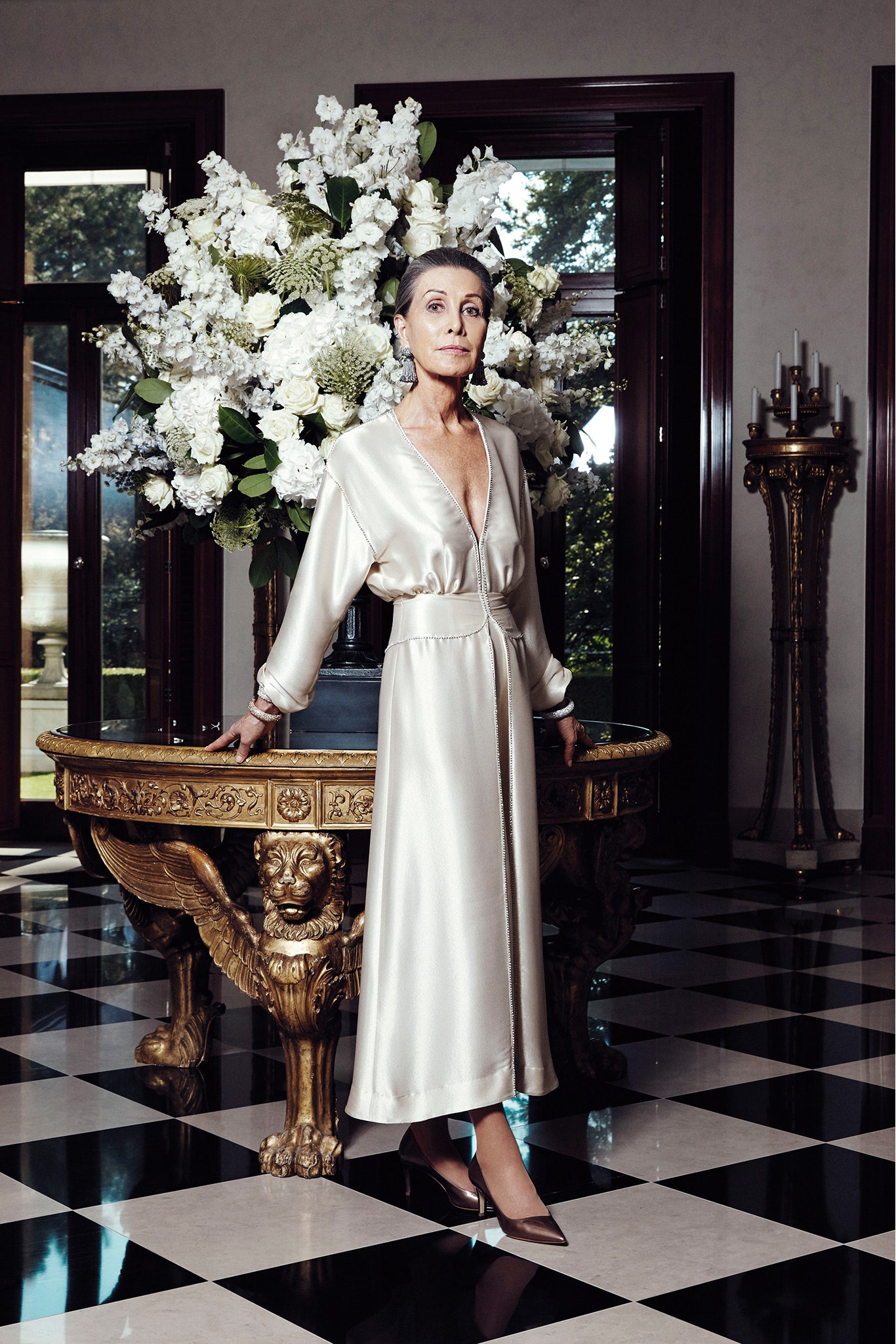 ivory silk long-sleeve gown