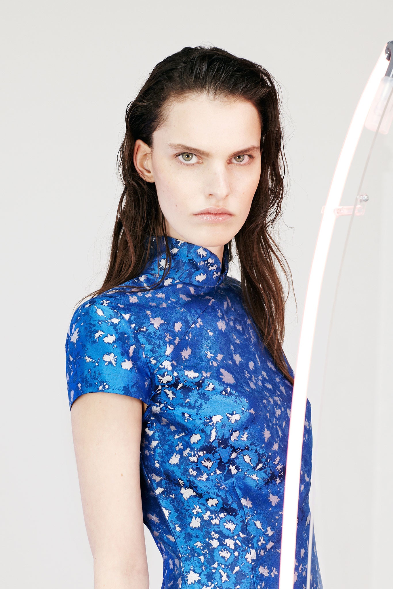 blue silk fitted mini dress