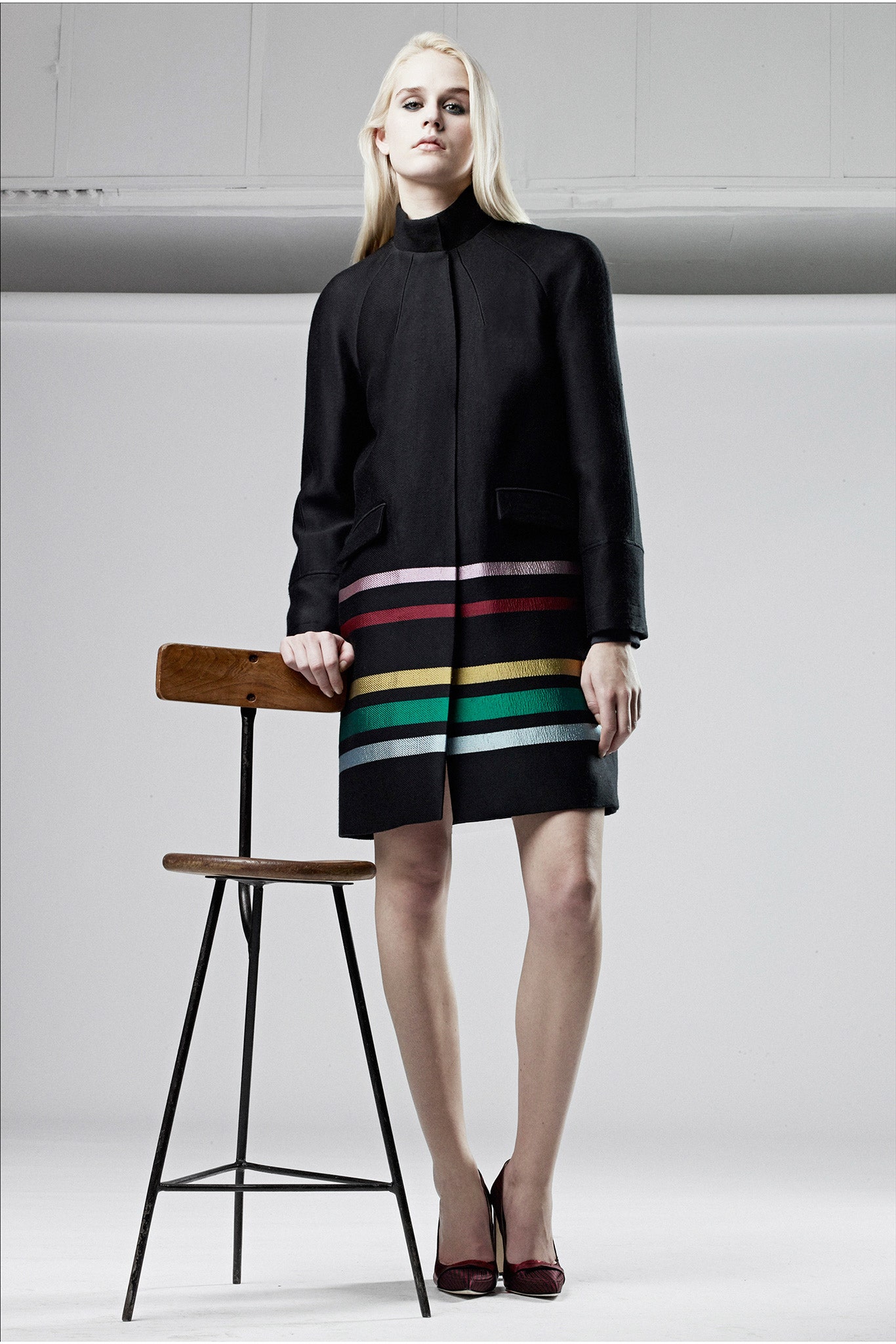 black fitted wool coat
